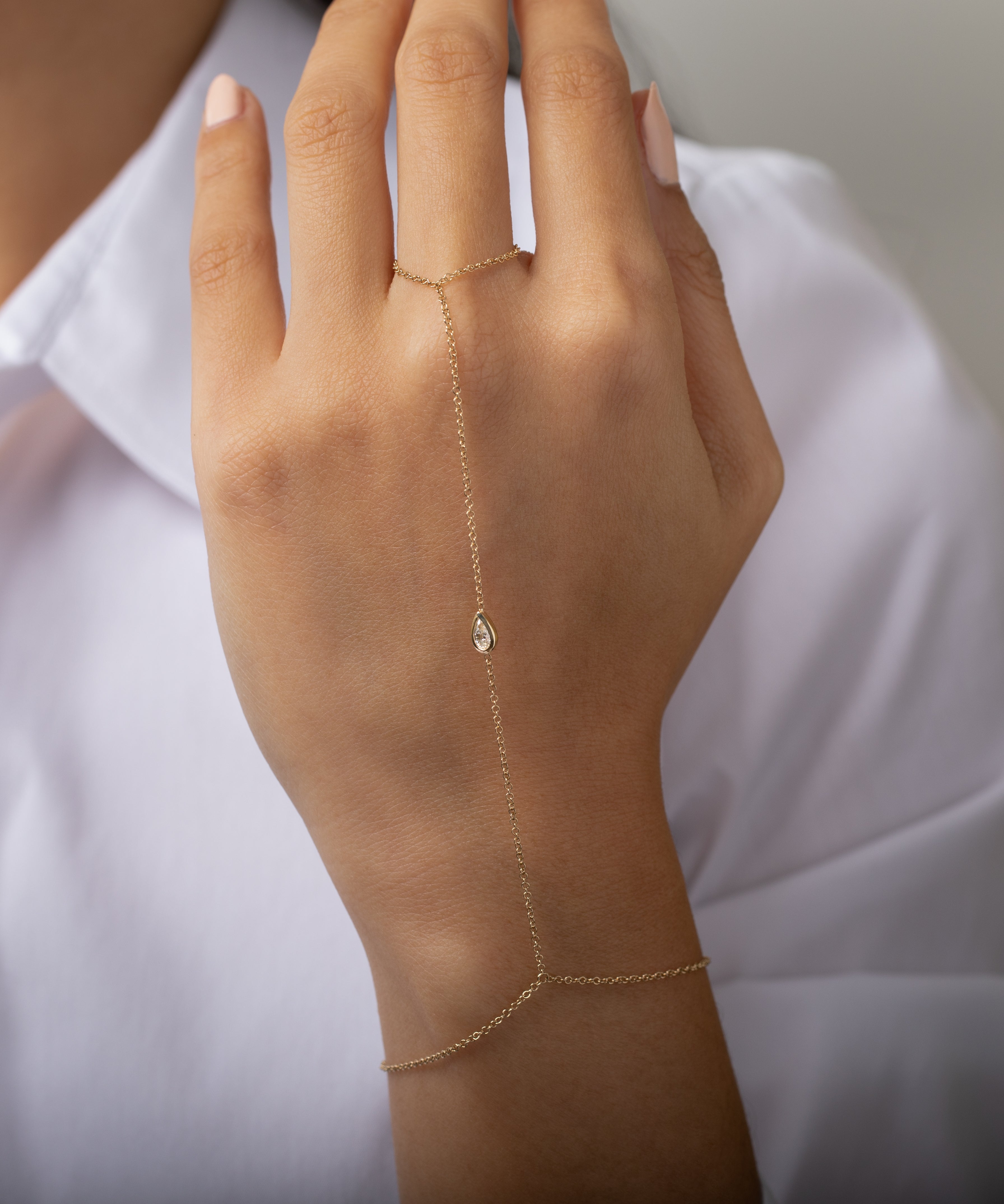 14K Gold Pear Shape Diamond Hand Chain Zoe Lev Jewelry