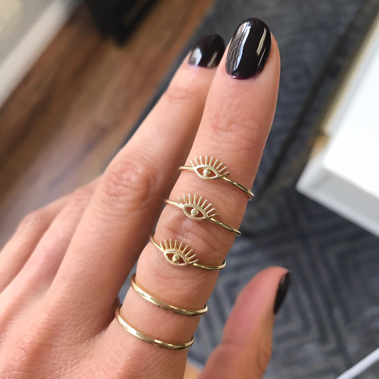 14k Gold Evil Eye Lash Ring SAMPLE SALE Zoe Lev Jewelry