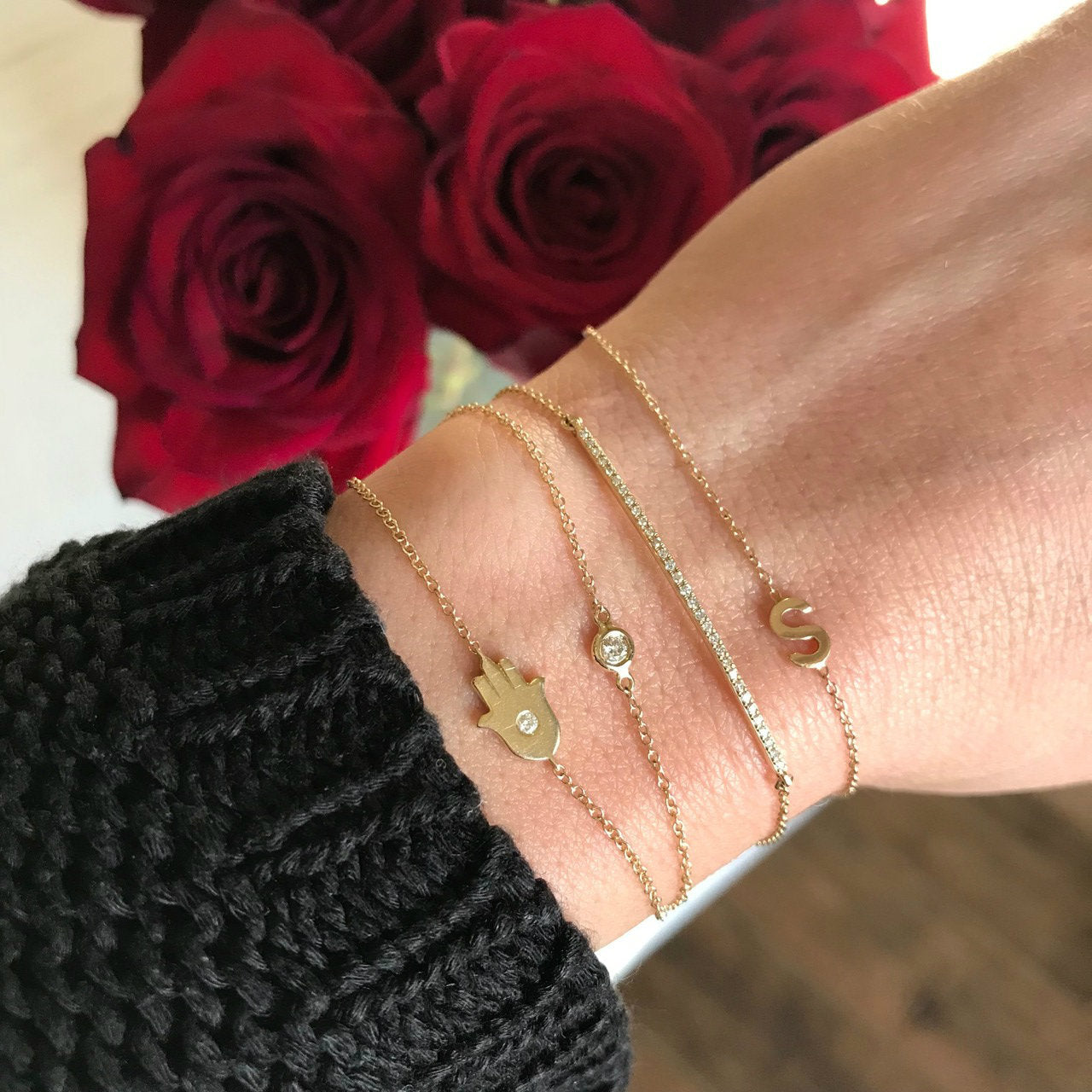  14k Gold Initial Bracelet 14k Solid Gold Personalized