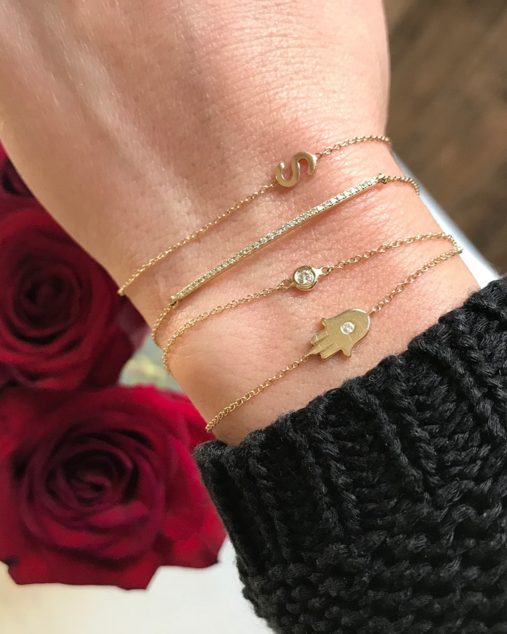 14k Gold Diamond Hamsa Bracelet Zoe Lev Jewelry