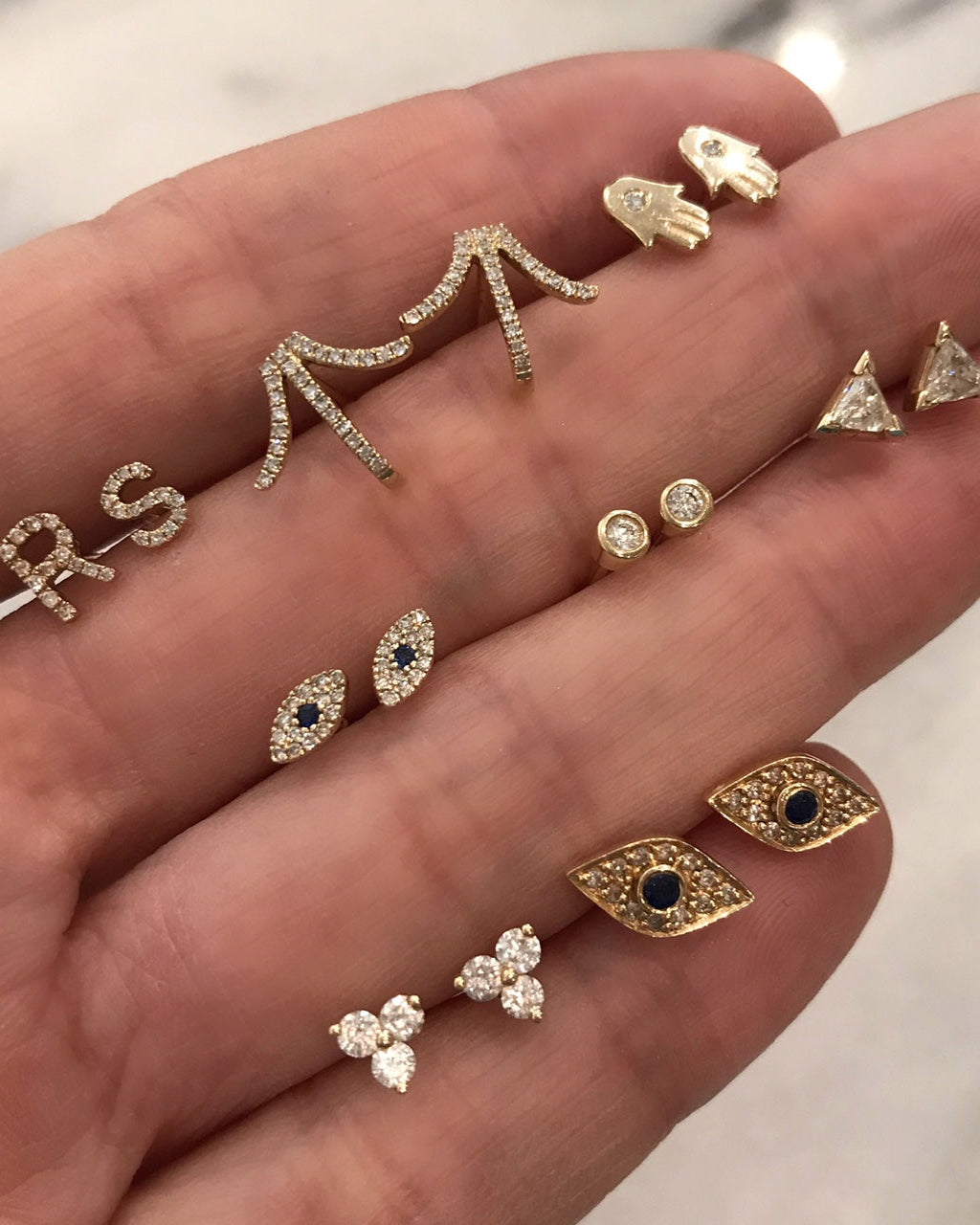 Diamond Mini Evil Eye Stud Earrings Zoe Lev Jewelry