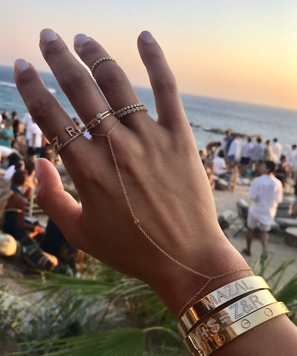 14k Gold Single Bezel Diamond Hand Chain Zoe Lev Jewelry