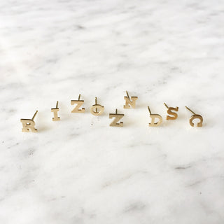 14k Gold Initial Stud Earrings