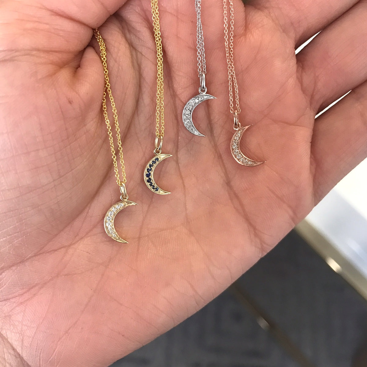 Moon Necklaces in White Gold