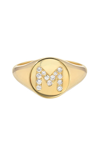 Diamond Initial Small Signet Ring