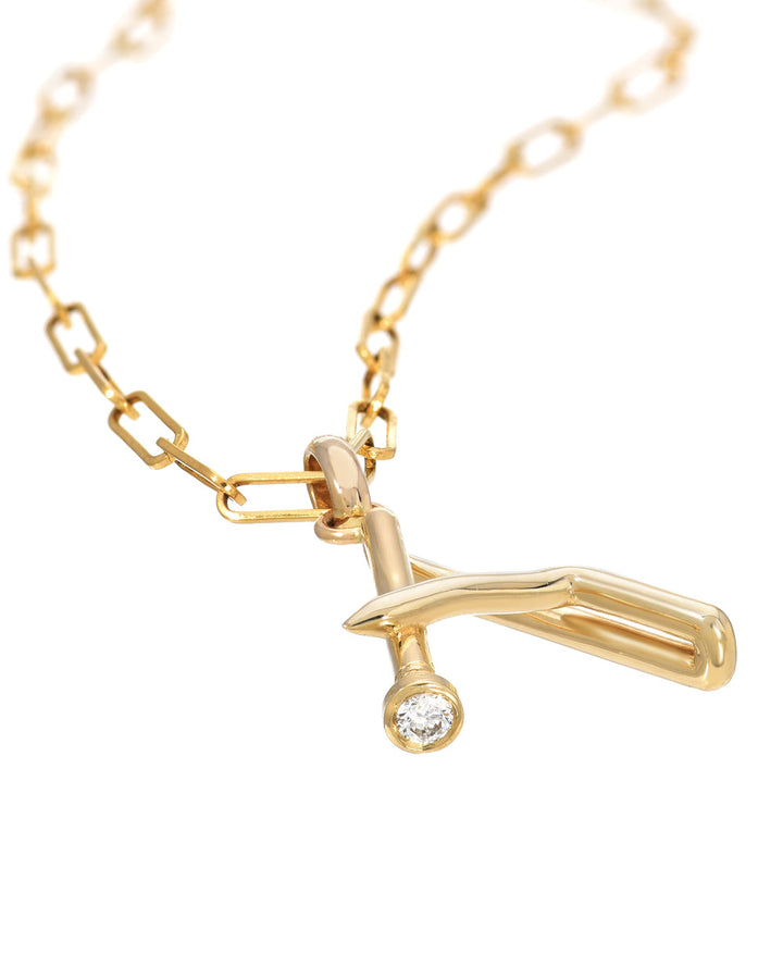 14k Gold Large Nail Initial Pendant Necklace