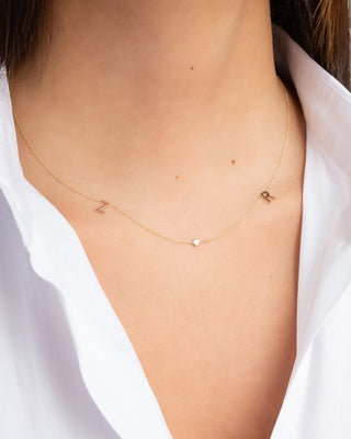 14k Gold Space Initial and Diamond Bezel Necklace