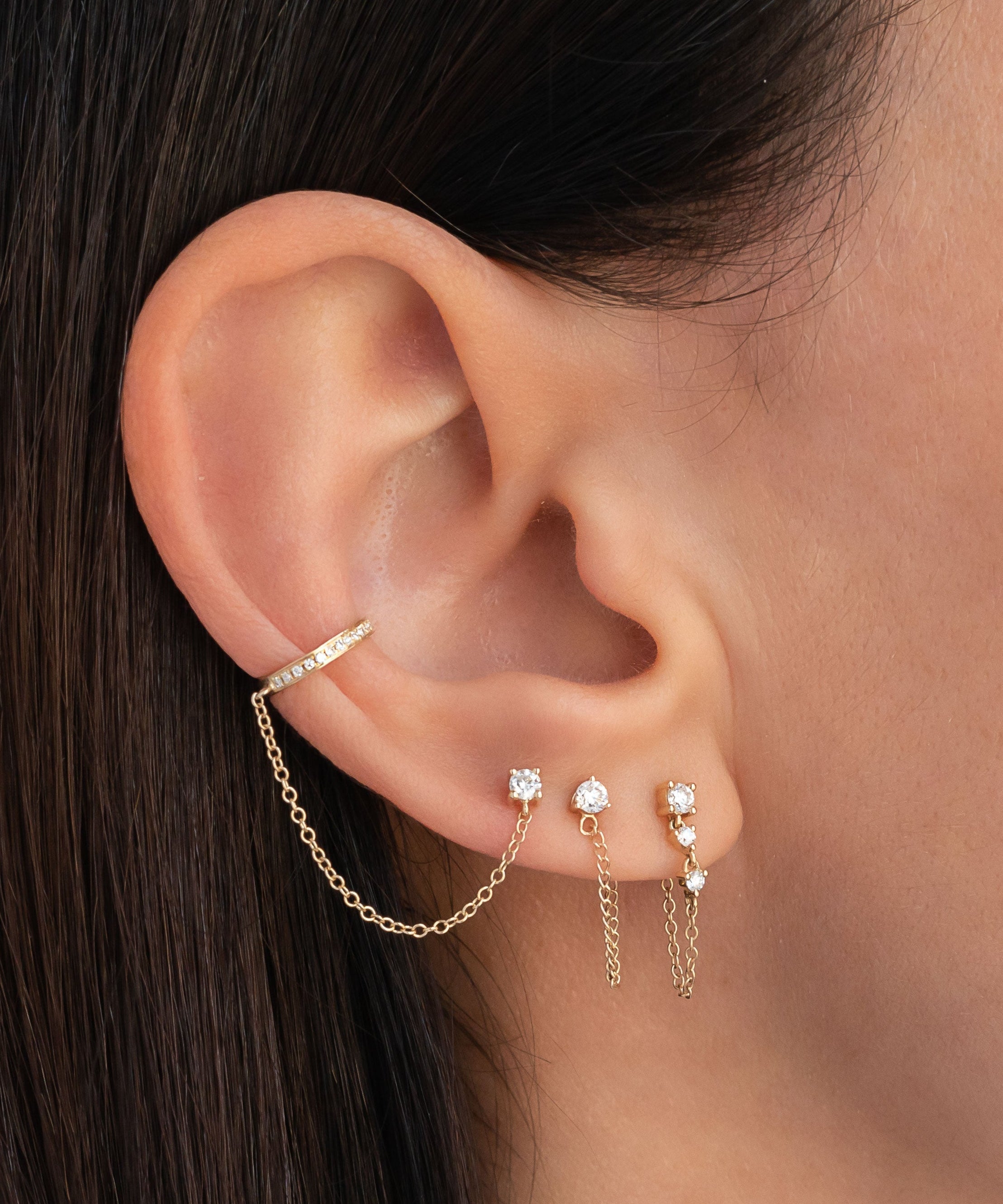 Gradient Diamond Stud Chain Earrings Zoe Lev Jewelry