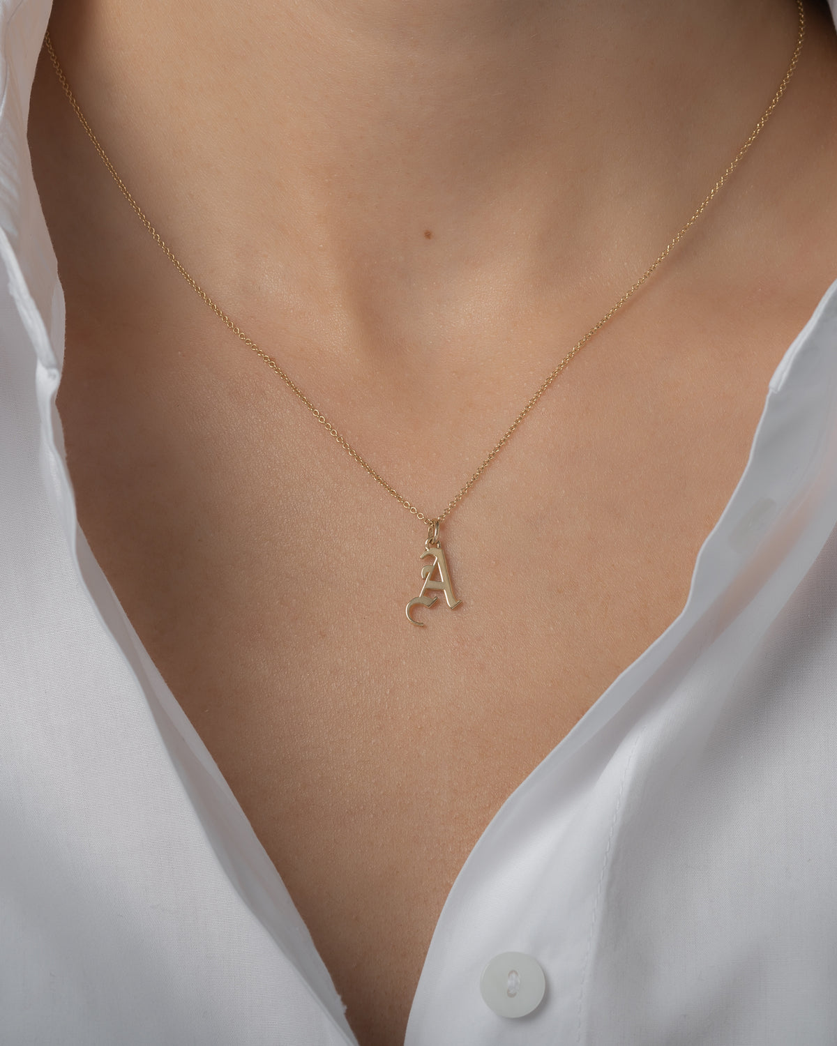 14K Gold Gothic Initial Pendant in Yellow Gold 