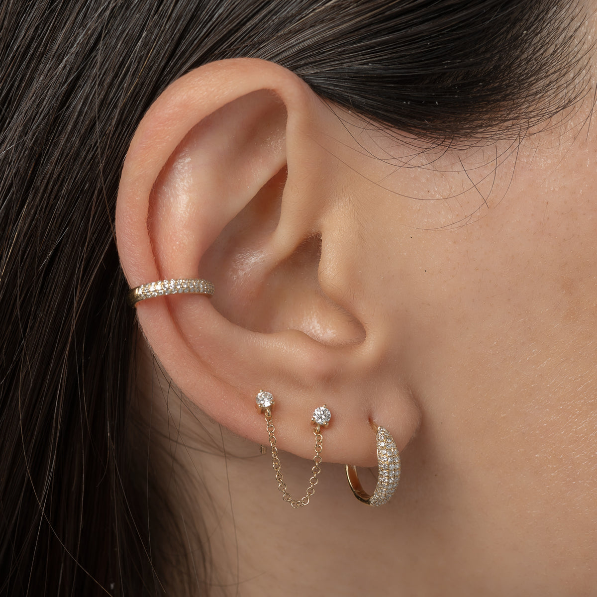 Diamond Pave Dome Huggie Earrings