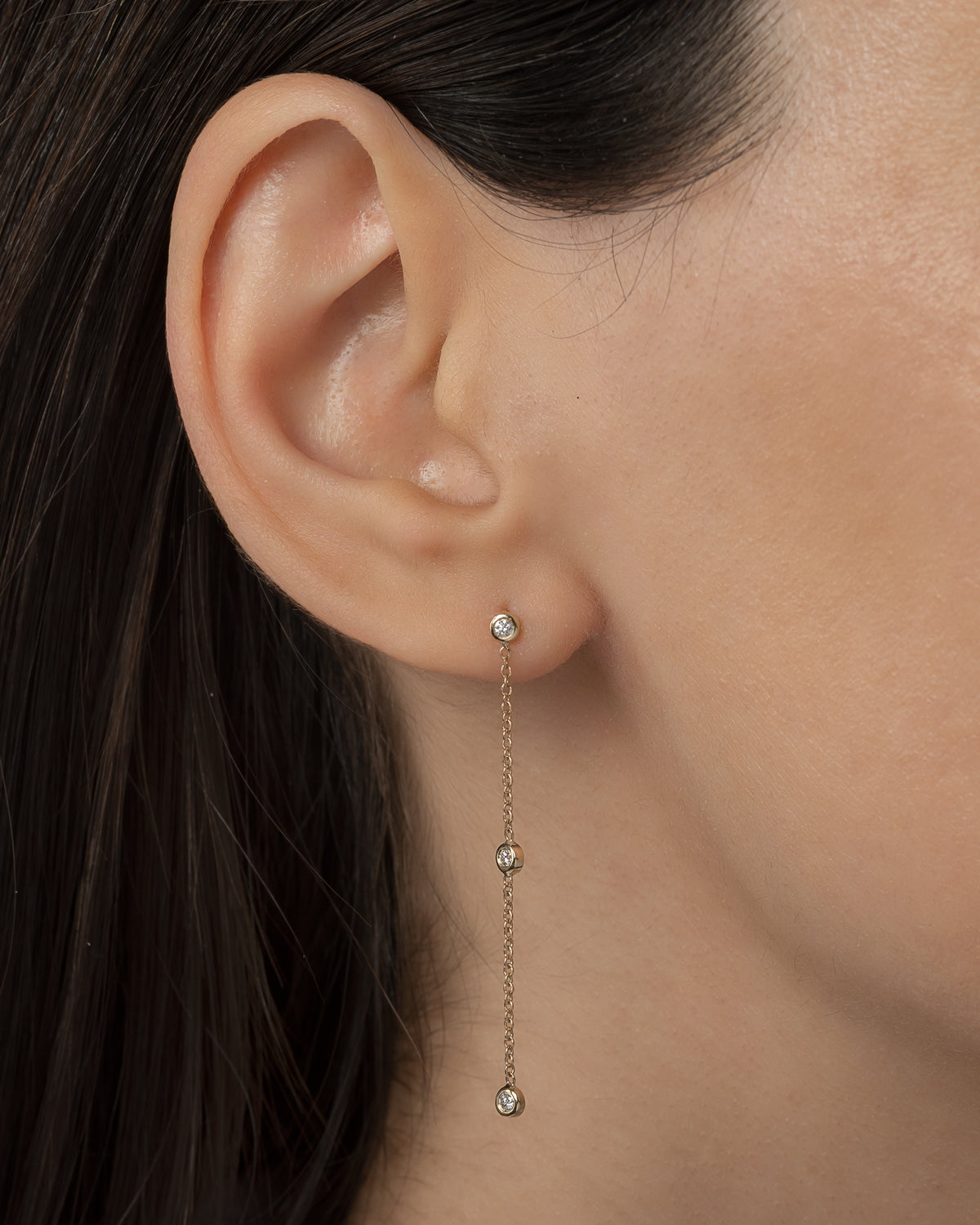 Triple Bezel Diamond Drop Earrings
