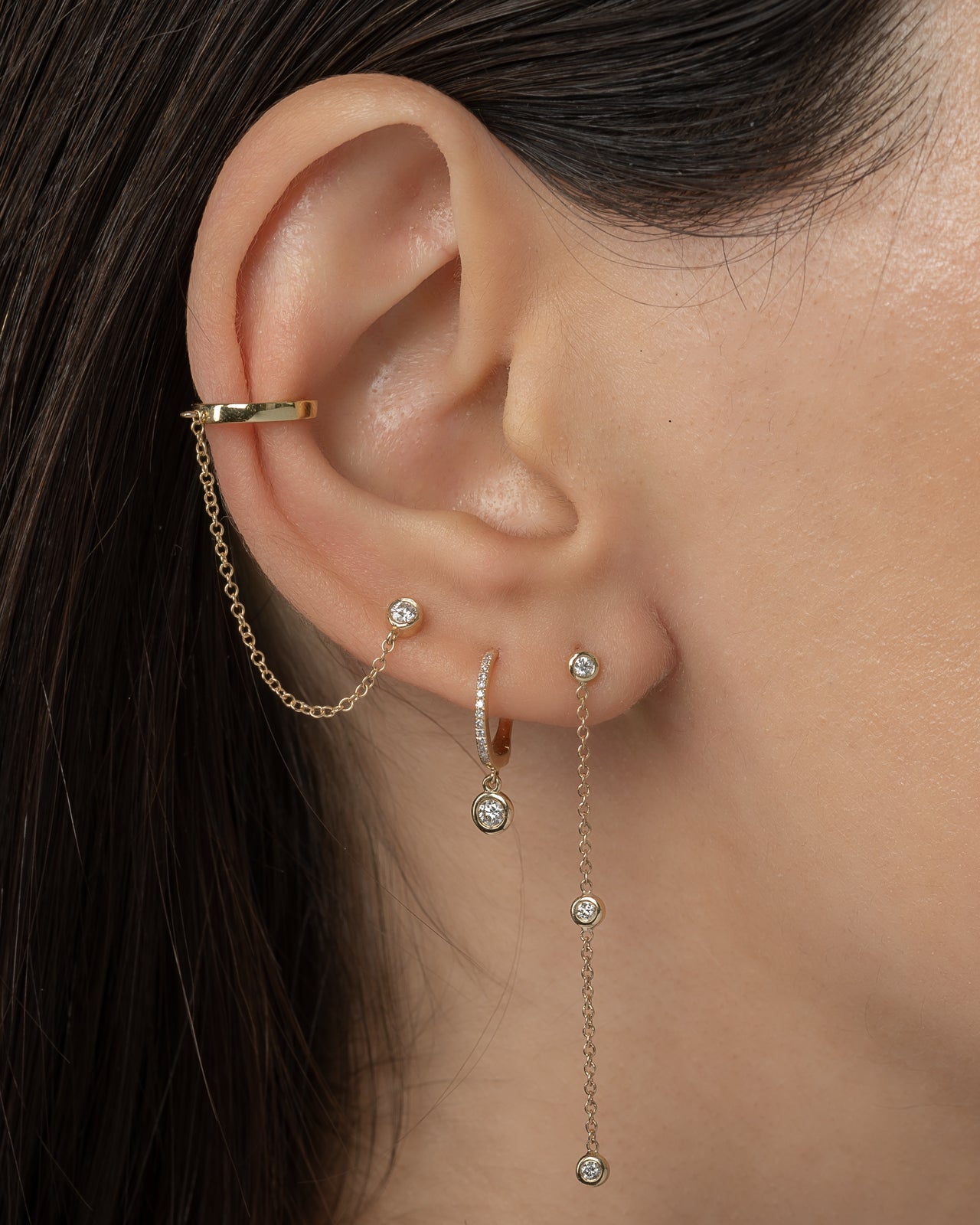 Triple Bezel Diamond Drop Earrings Zoe Lev Jewelry