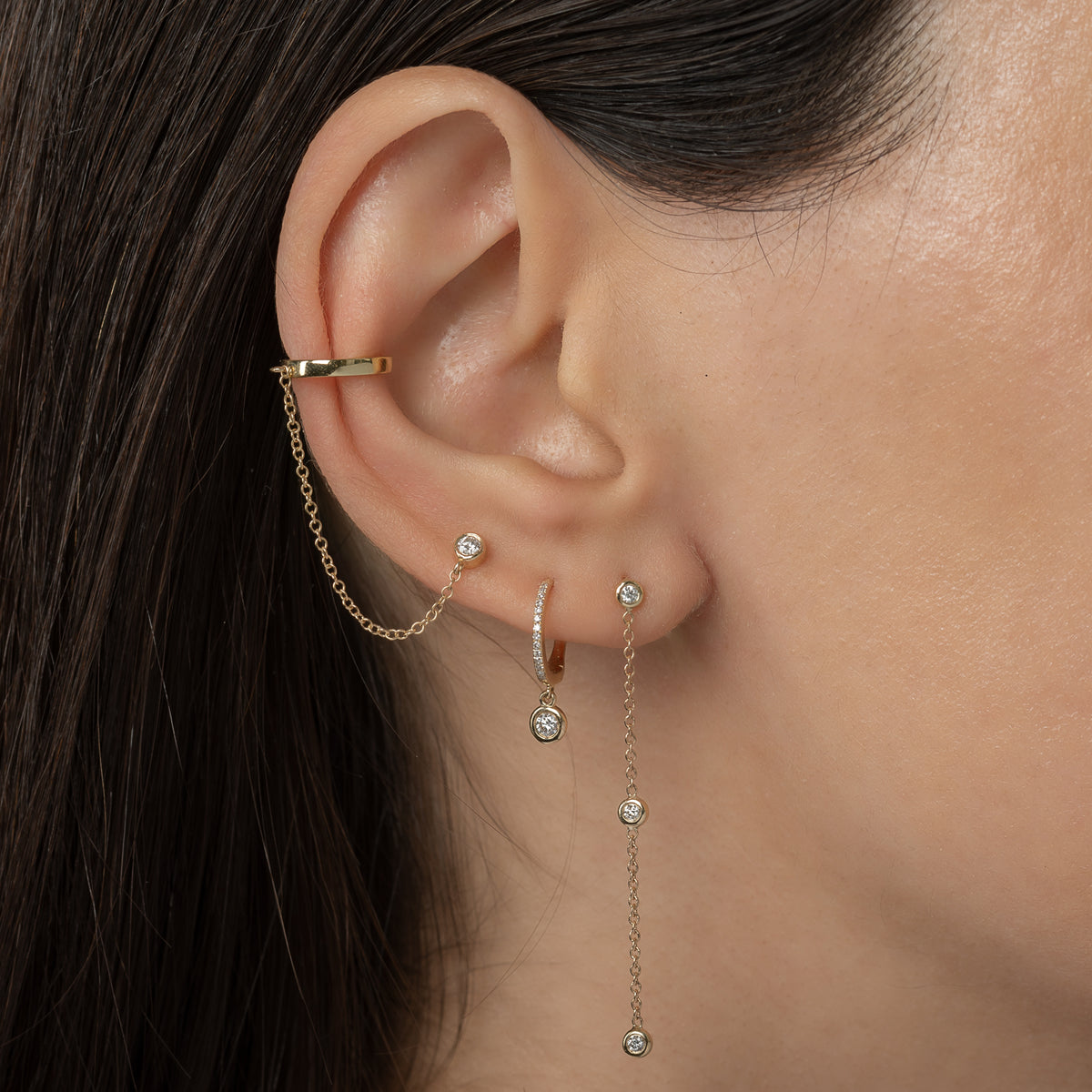 Triple Bezel Diamond Drop Earrings