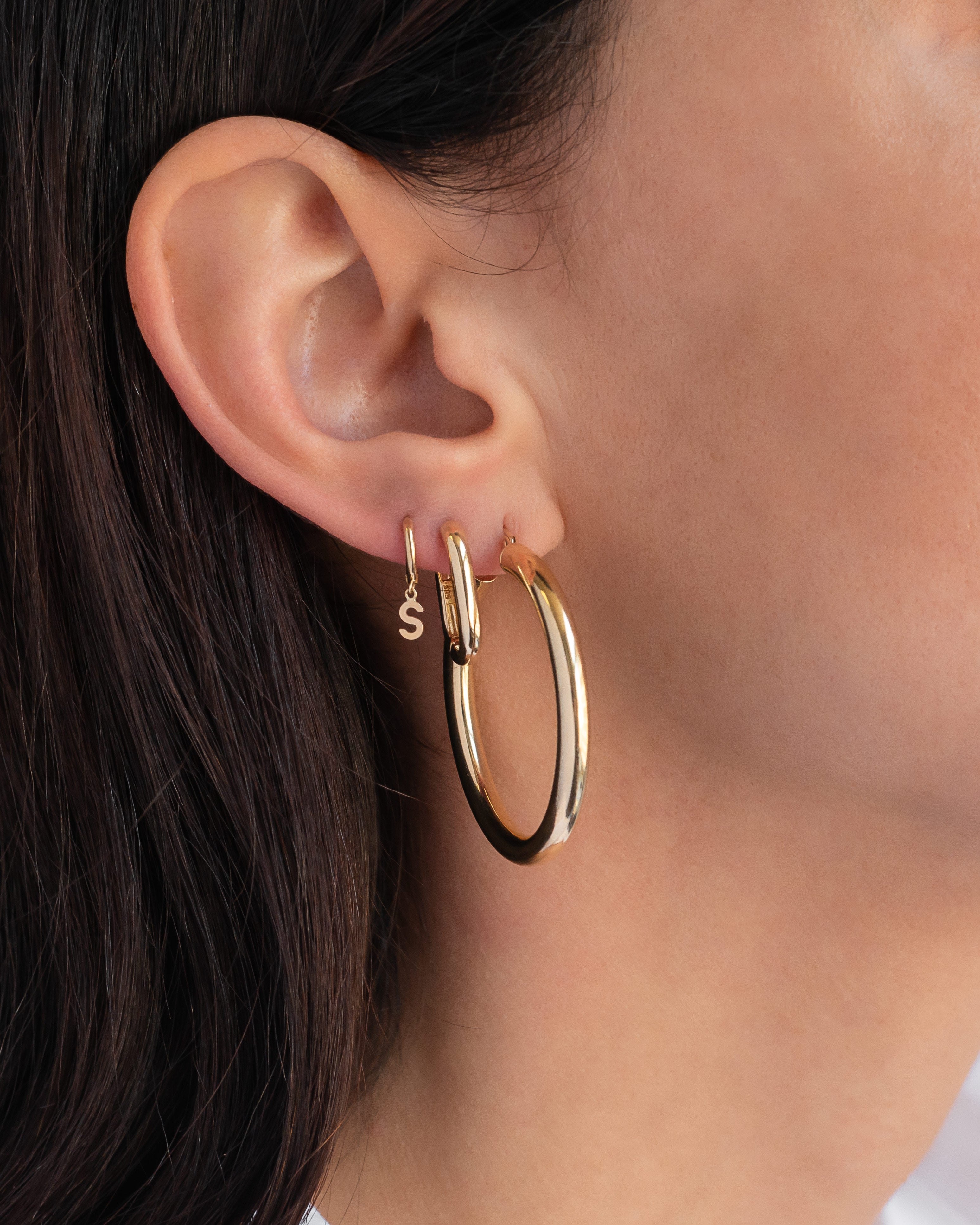 14k Gold Mini Huggie Earring with Initial Personalized Zoe Lev Jewelry