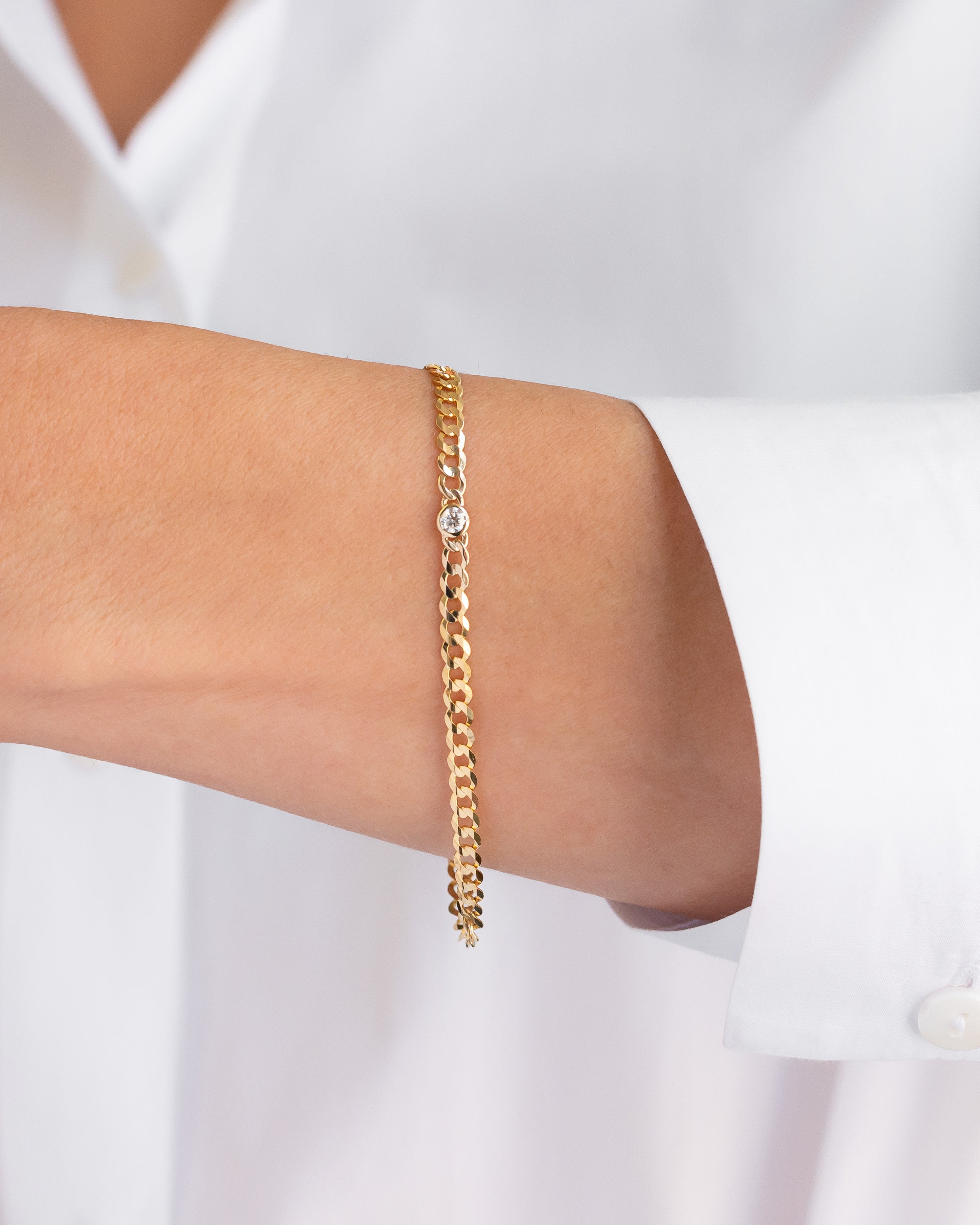 Bezel Diamond Cuban Link Bracelet Zoe Lev Jewelry