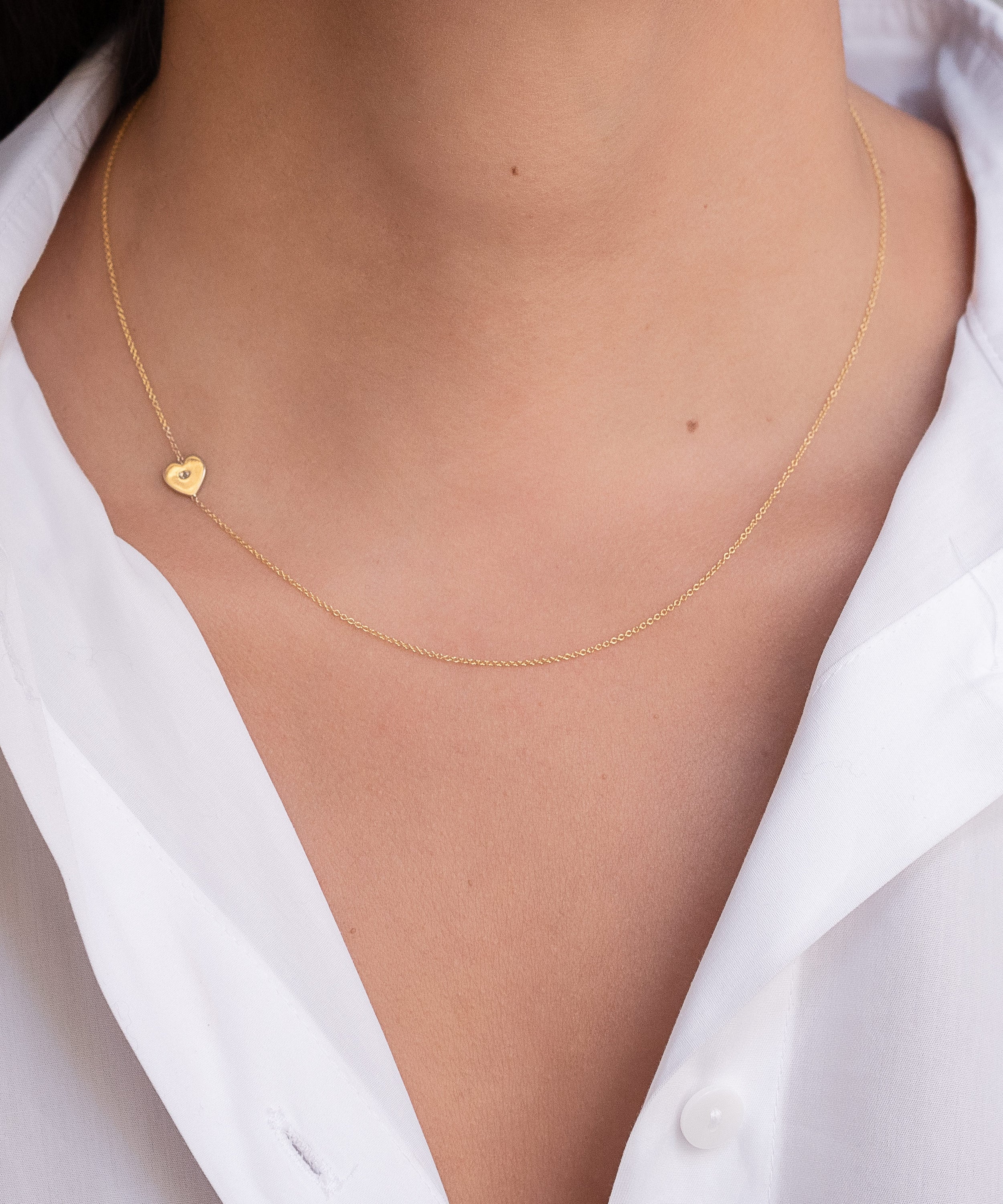 14k Gold Diamond Heart Asymmetrical Necklace SAMPLE SALE Zoe Lev Jewelry