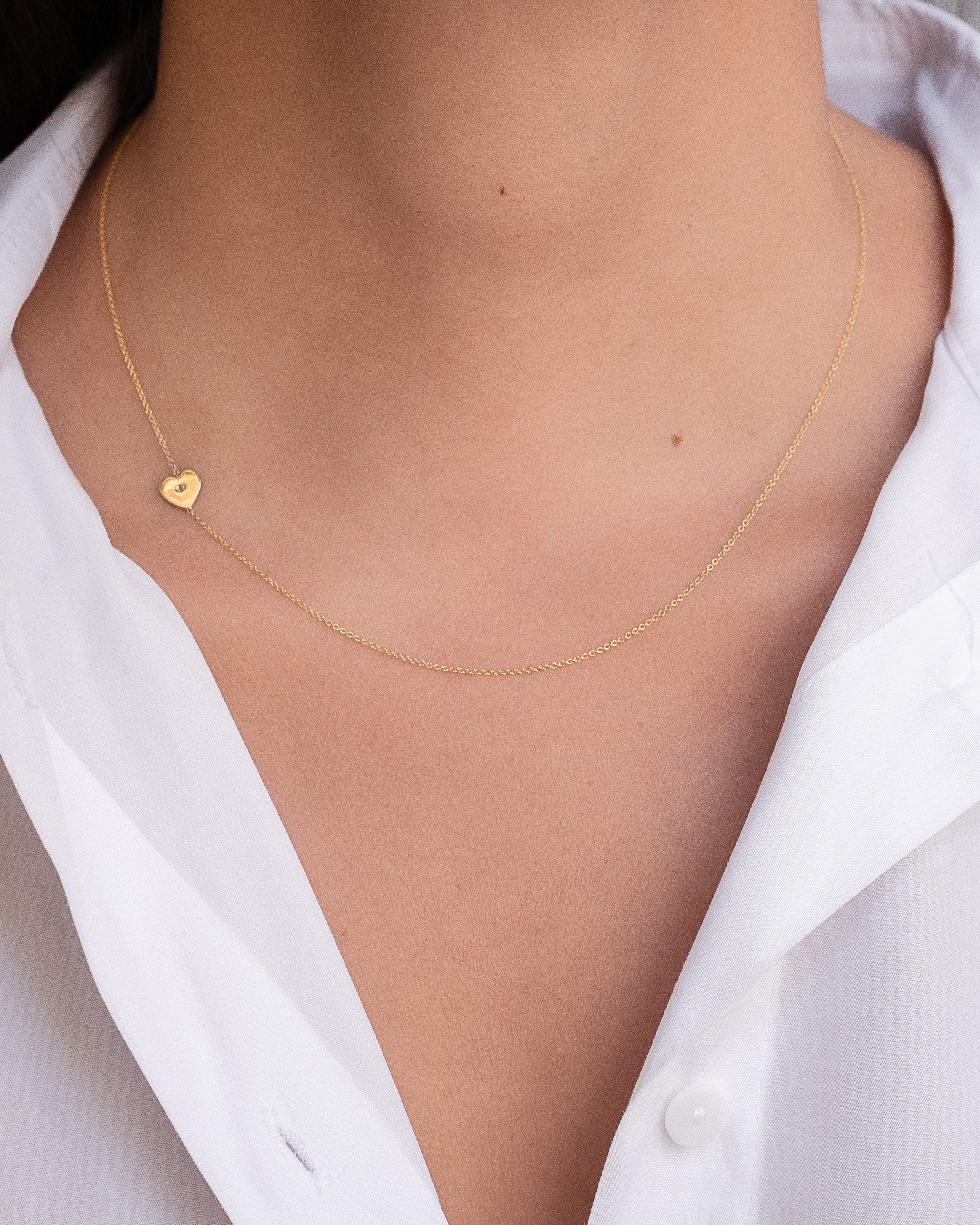 14k Gold Diamond Heart Asymmetrical Necklace SAMPLE SALE Zoe Lev Jewelry