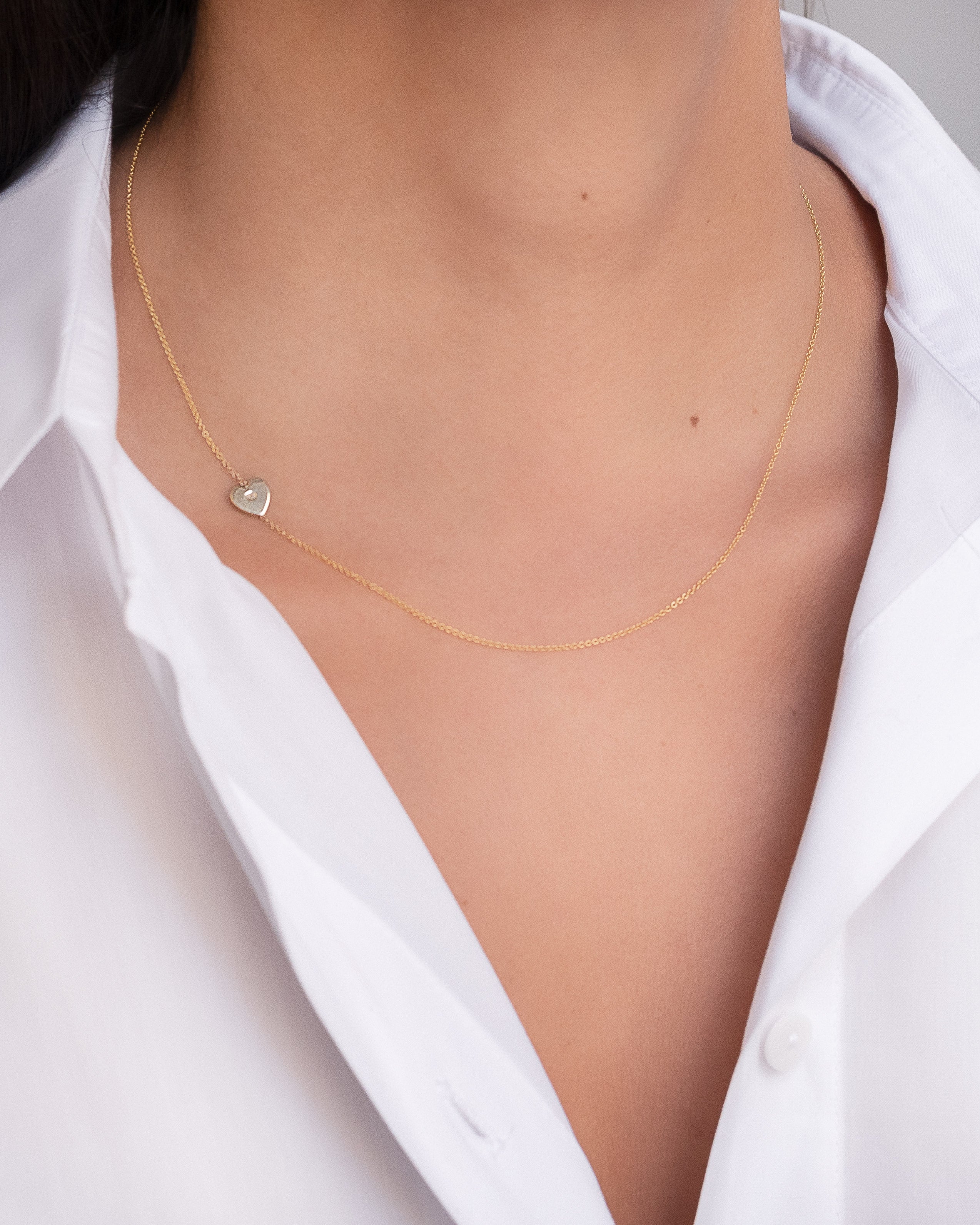 14k Gold Diamond Heart Asymmetrical Necklace SAMPLE SALE Zoe Lev Jewelry
