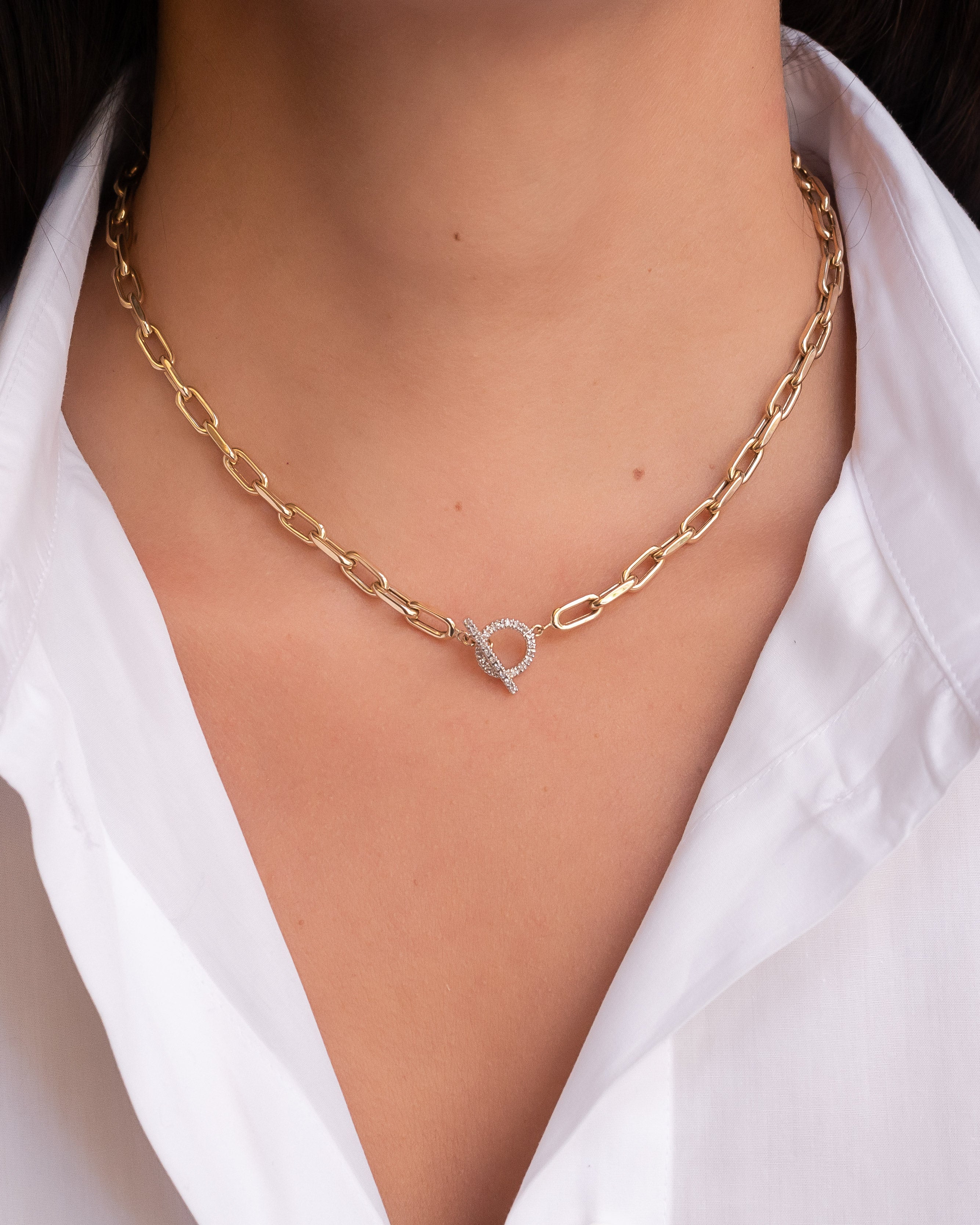 14k Gold Large Open Link Chain with Diamond Toggle Necklace Chains Zoe Lev Jewelry
