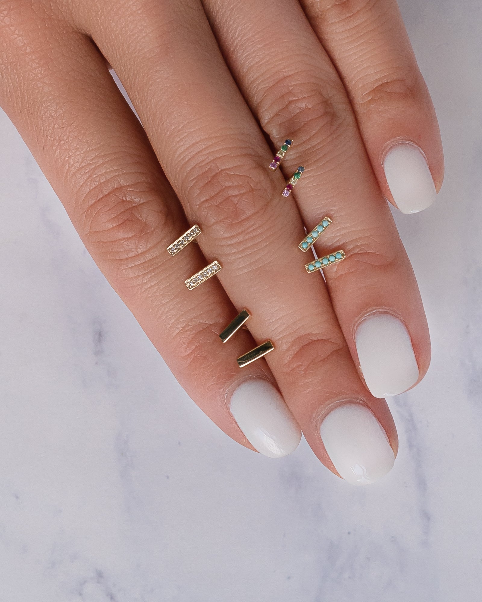 14k Gold Rainbow Bar Stud Earrings Zoe Lev Jewelry