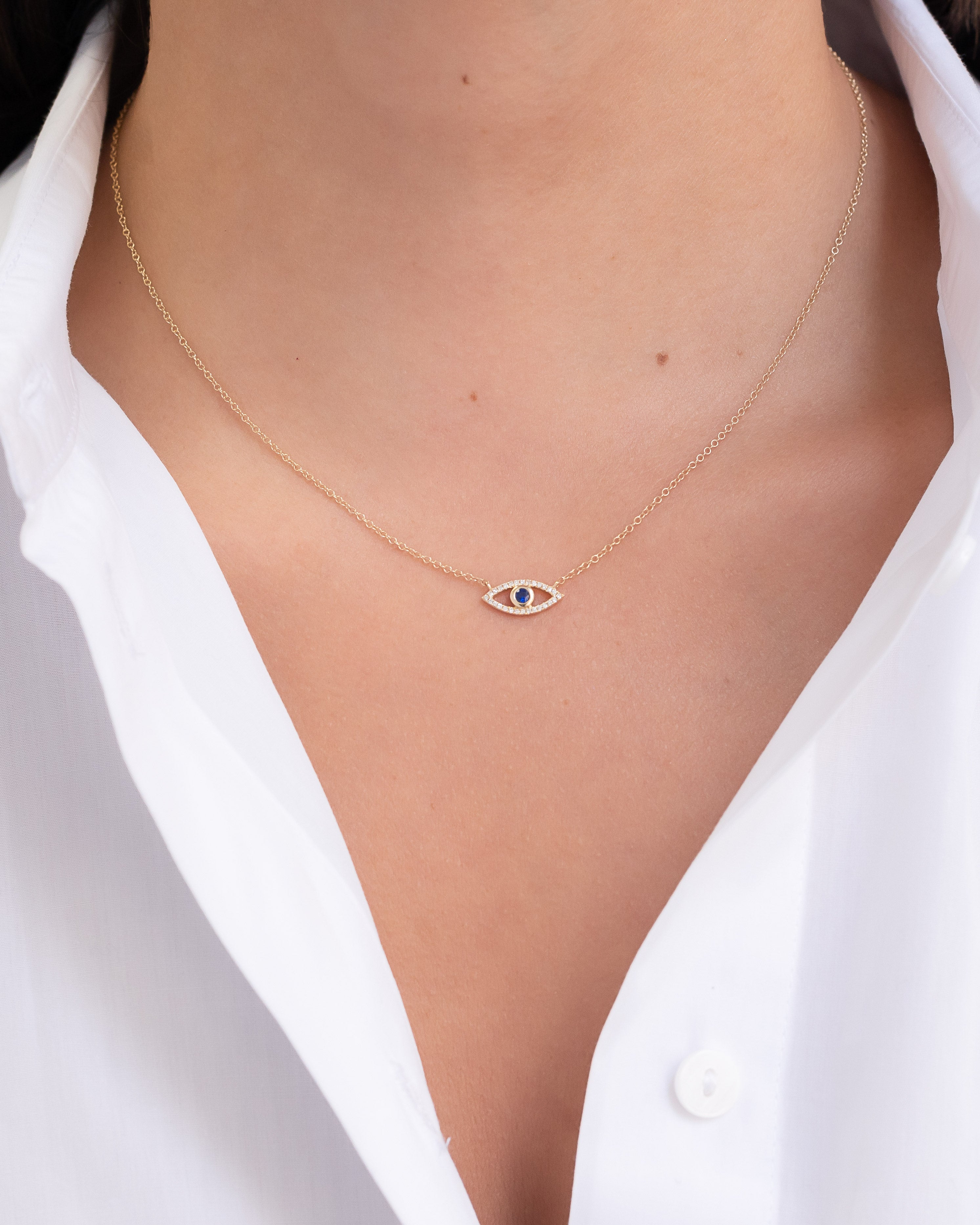 Diamond & Sapphire Evil Eye Necklace Zoe Lev Jewelry