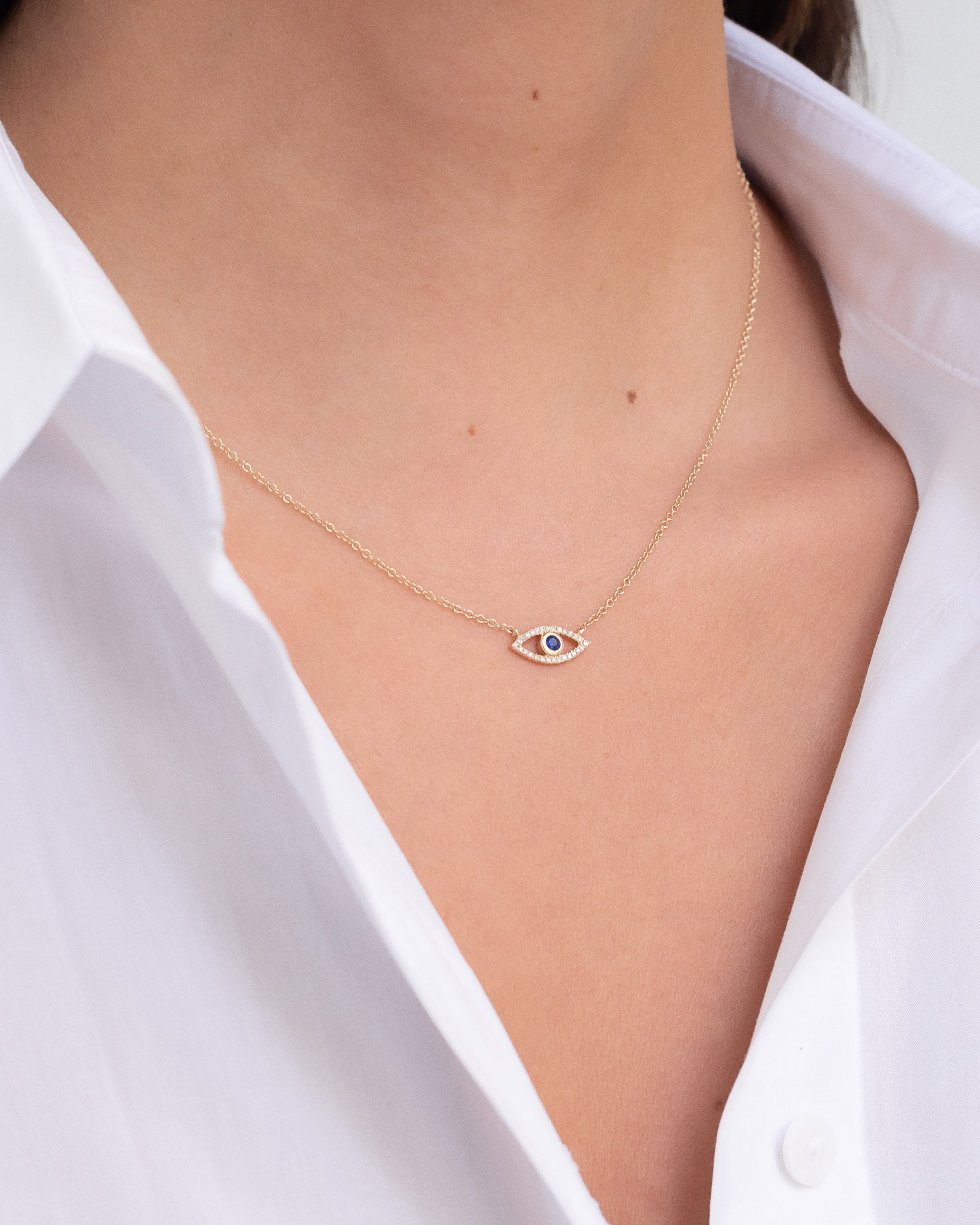 Diamond & Sapphire Evil Eye Necklace Zoe Lev Jewelry