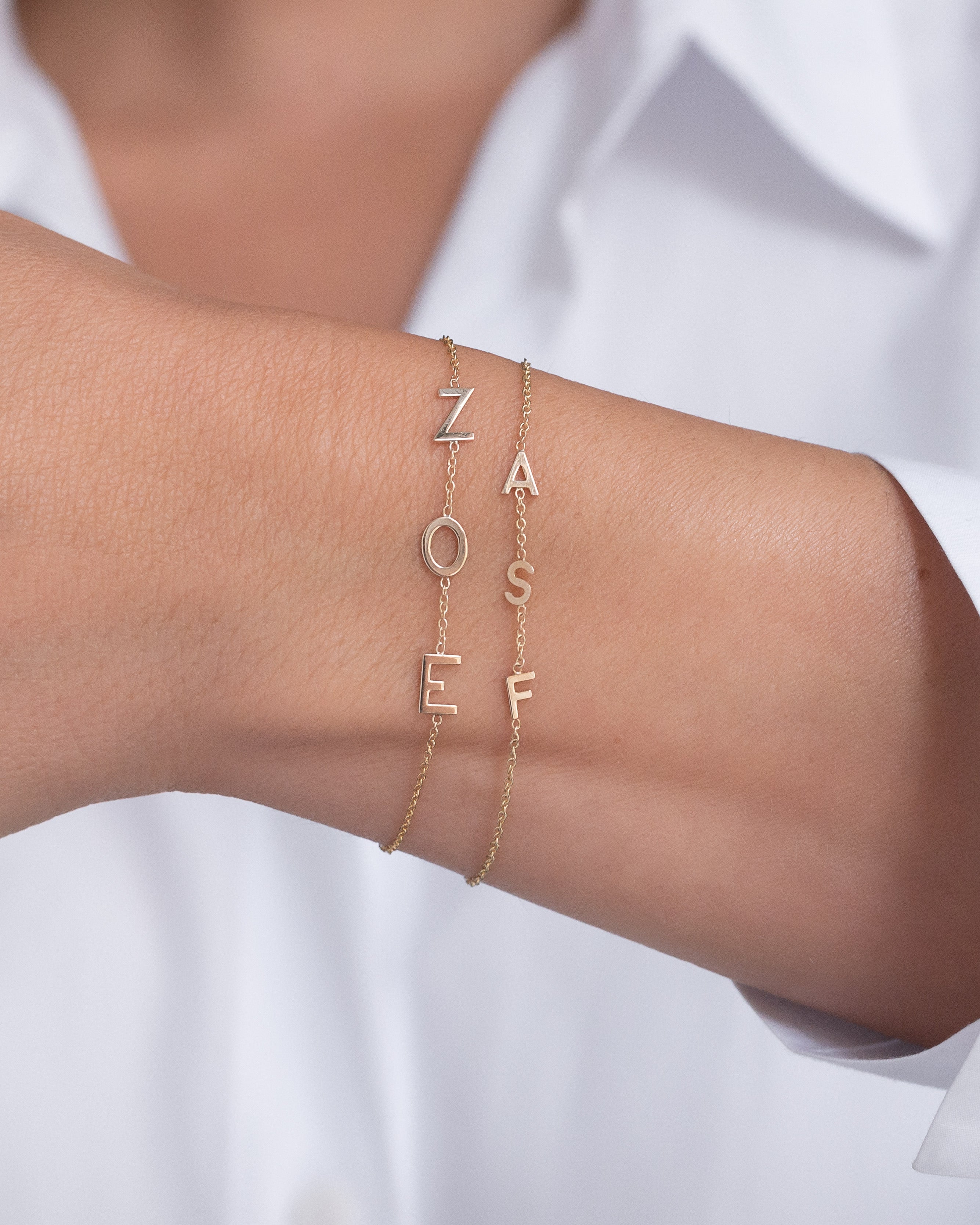 14k Gold Mini Initial Bracelet Personalized Zoe Lev Jewelry
