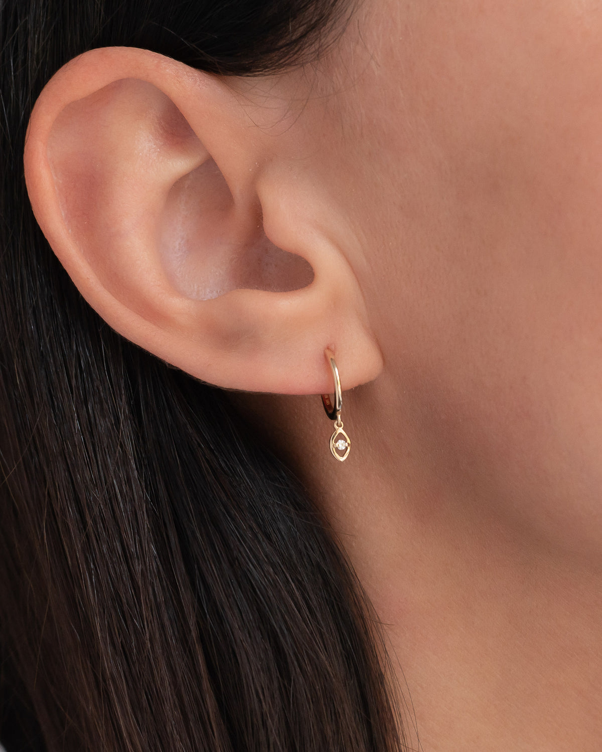 14k Gold Hoop Earrings with Diamond Evil Eye