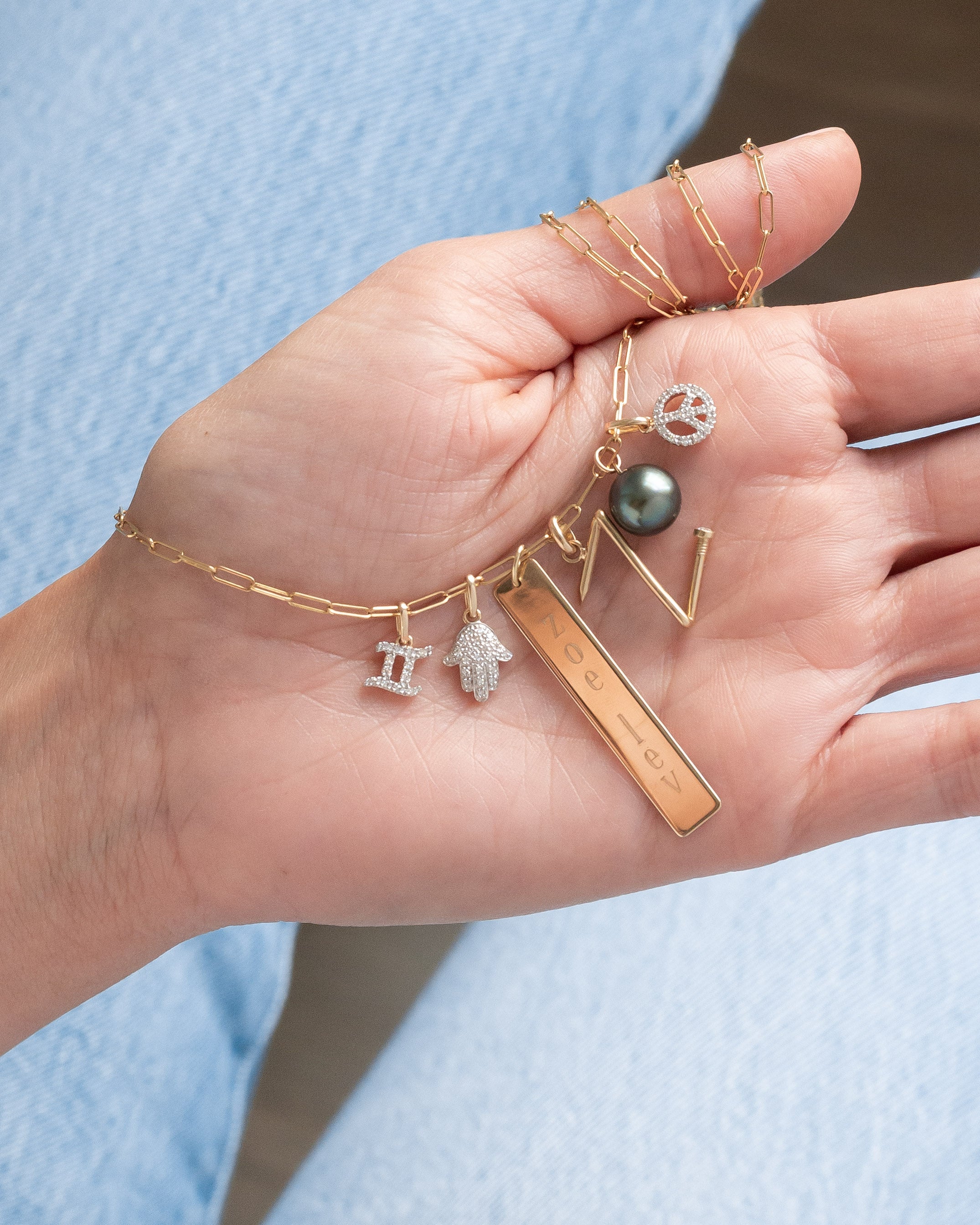 14k Gold Vertical Nameplate Pendant Personalized Zoe Lev Jewelry