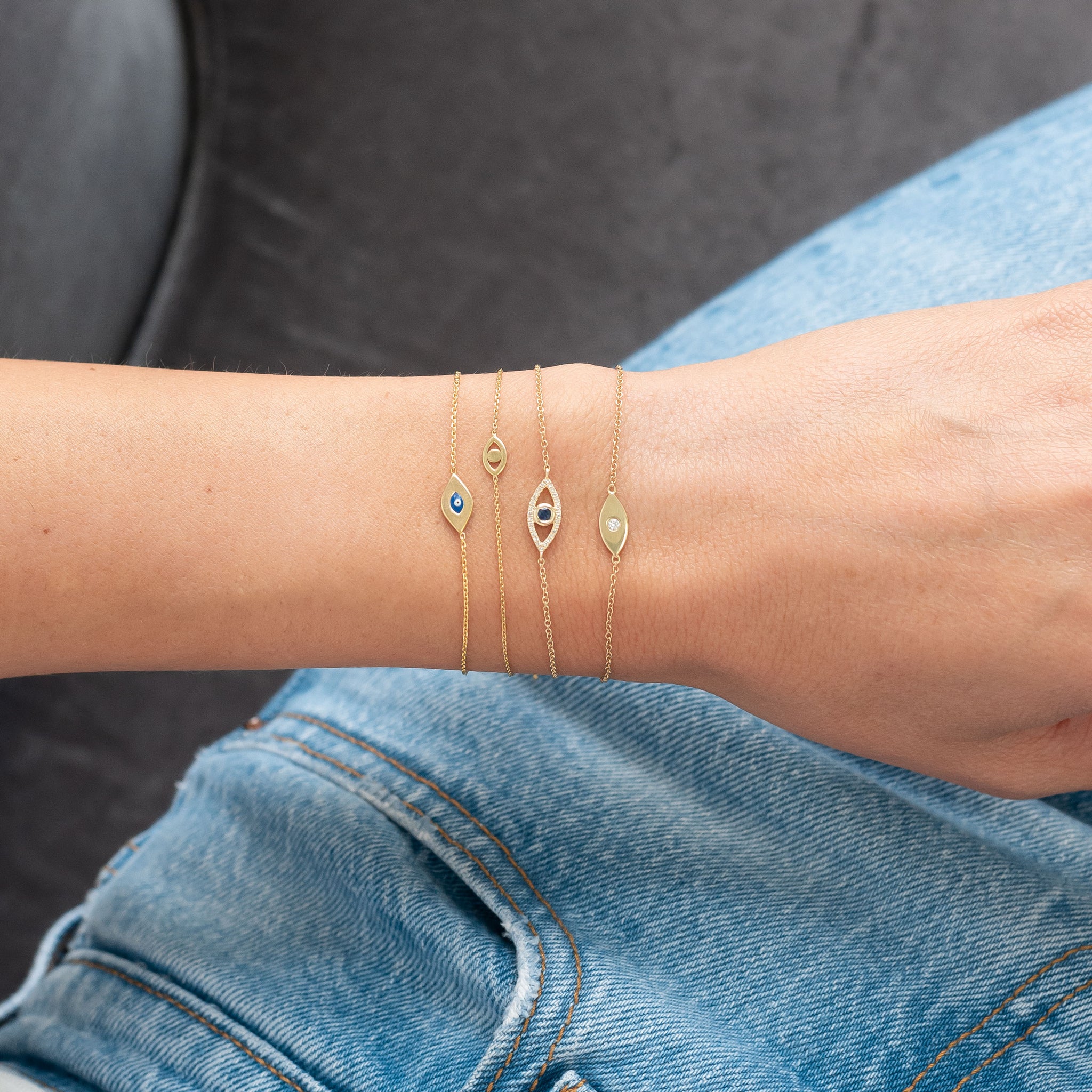 14K Gold Mini Evil Eye Bracelet - 14K White Gold - 6.5 - 7 - Zoe Lev Jewelry