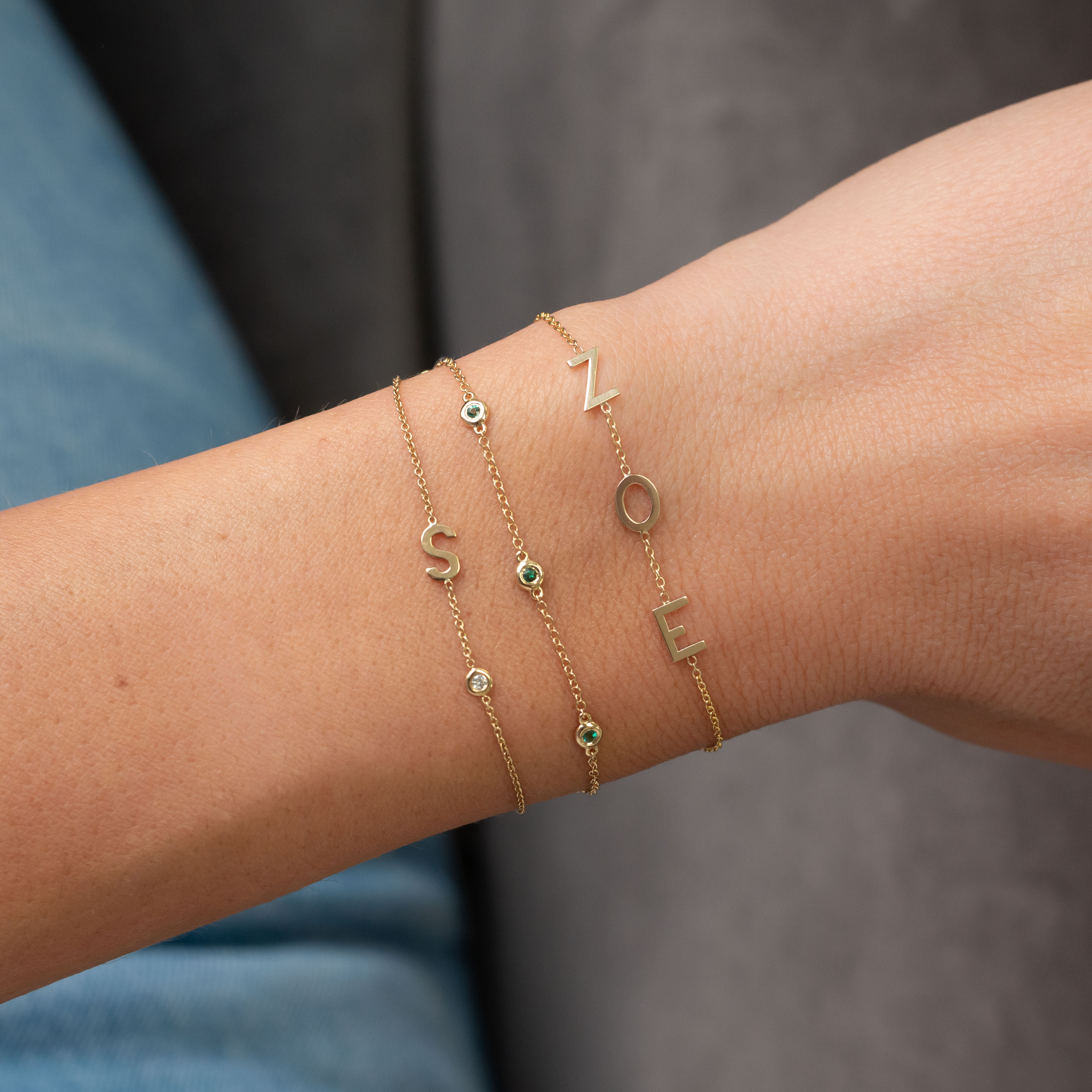 14k Gold Initial & Bezel Diamond Bracelet Personalized Zoe Lev Jewelry