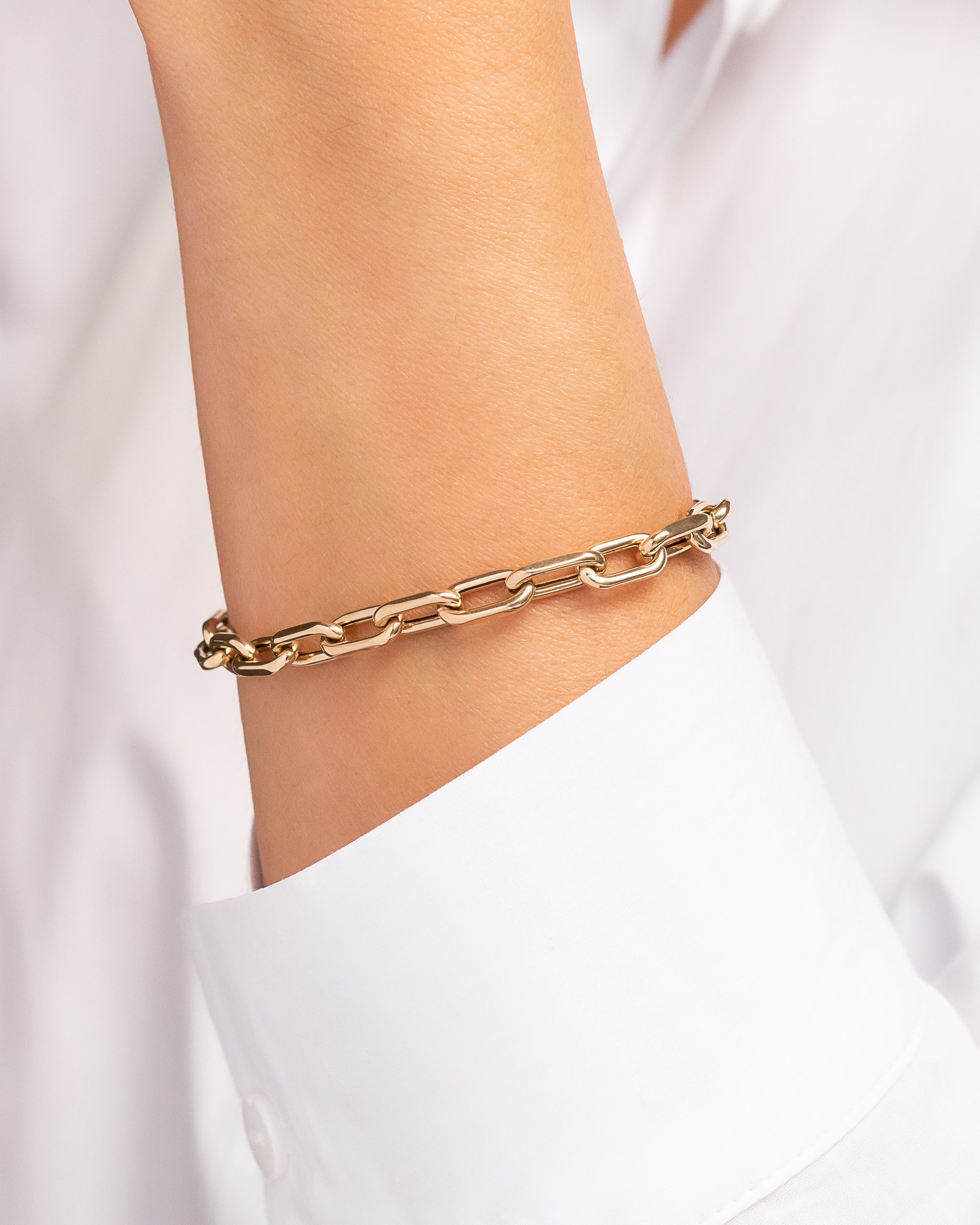 14K Gold Large Open Link Chain Bracelet with Diamond Handcuffs 14K Yellow Gold / 7.5+$80