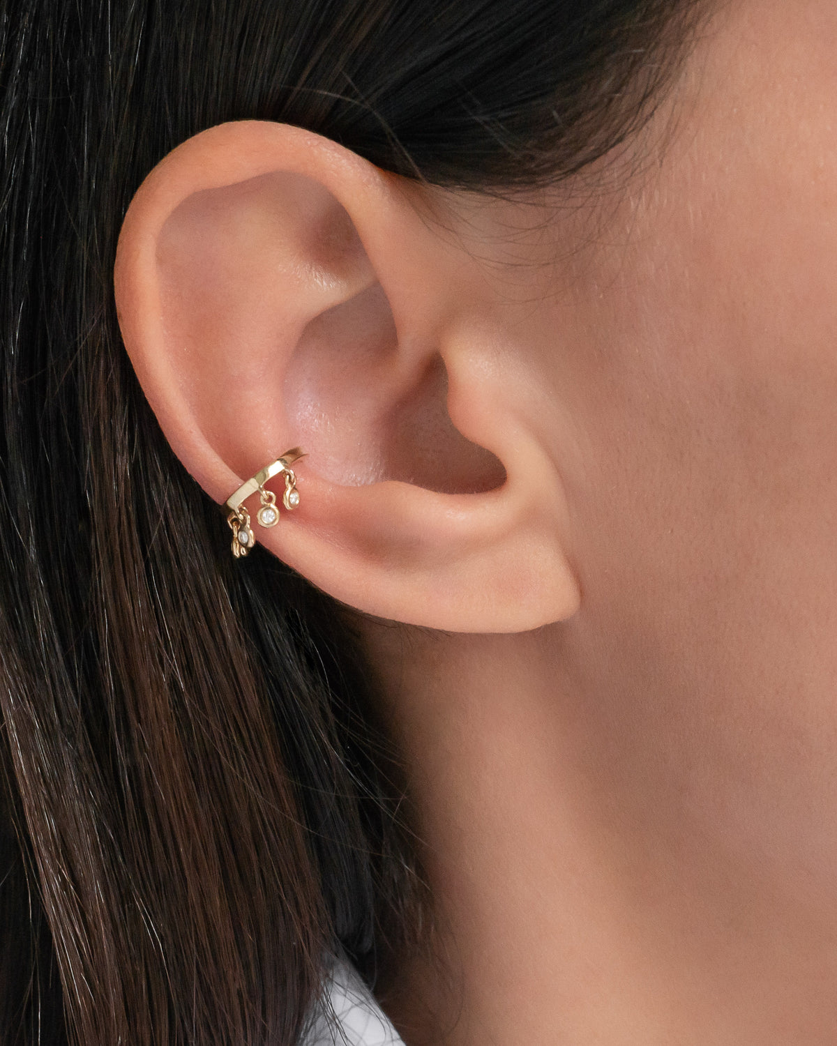 14k Gold Ear Cuff with Diamond Fringes