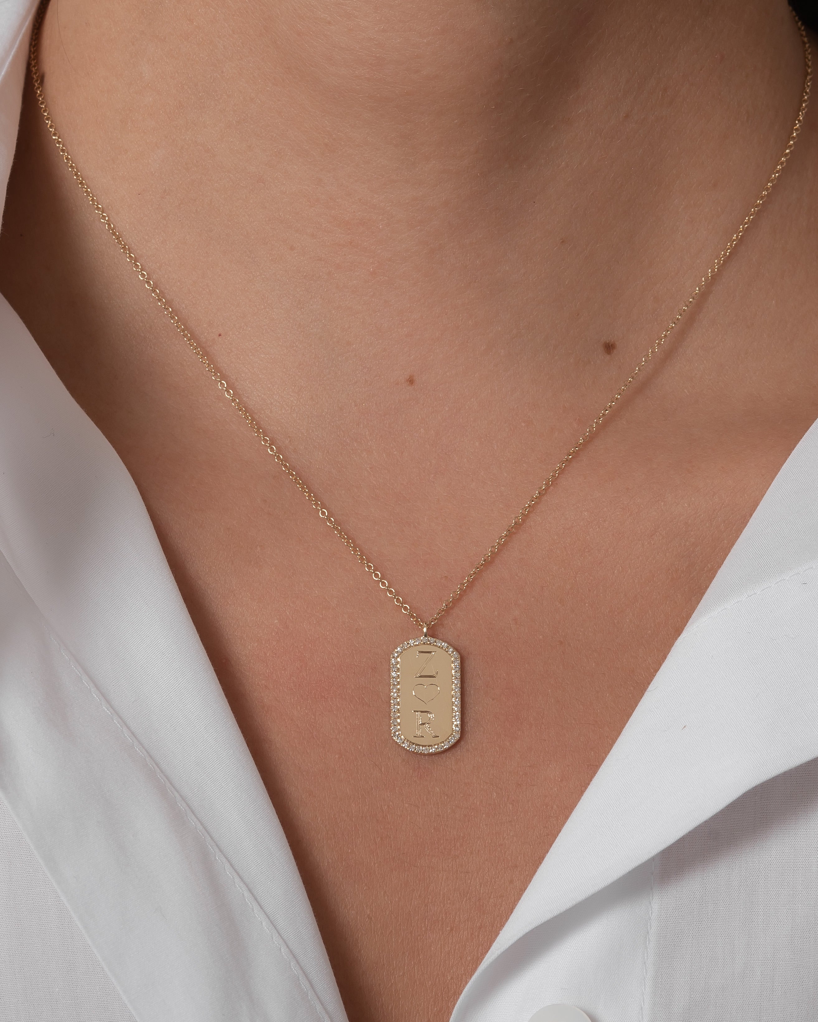 Diamond Mini Dog Tag Necklace Personalized Zoe Lev Jewelry