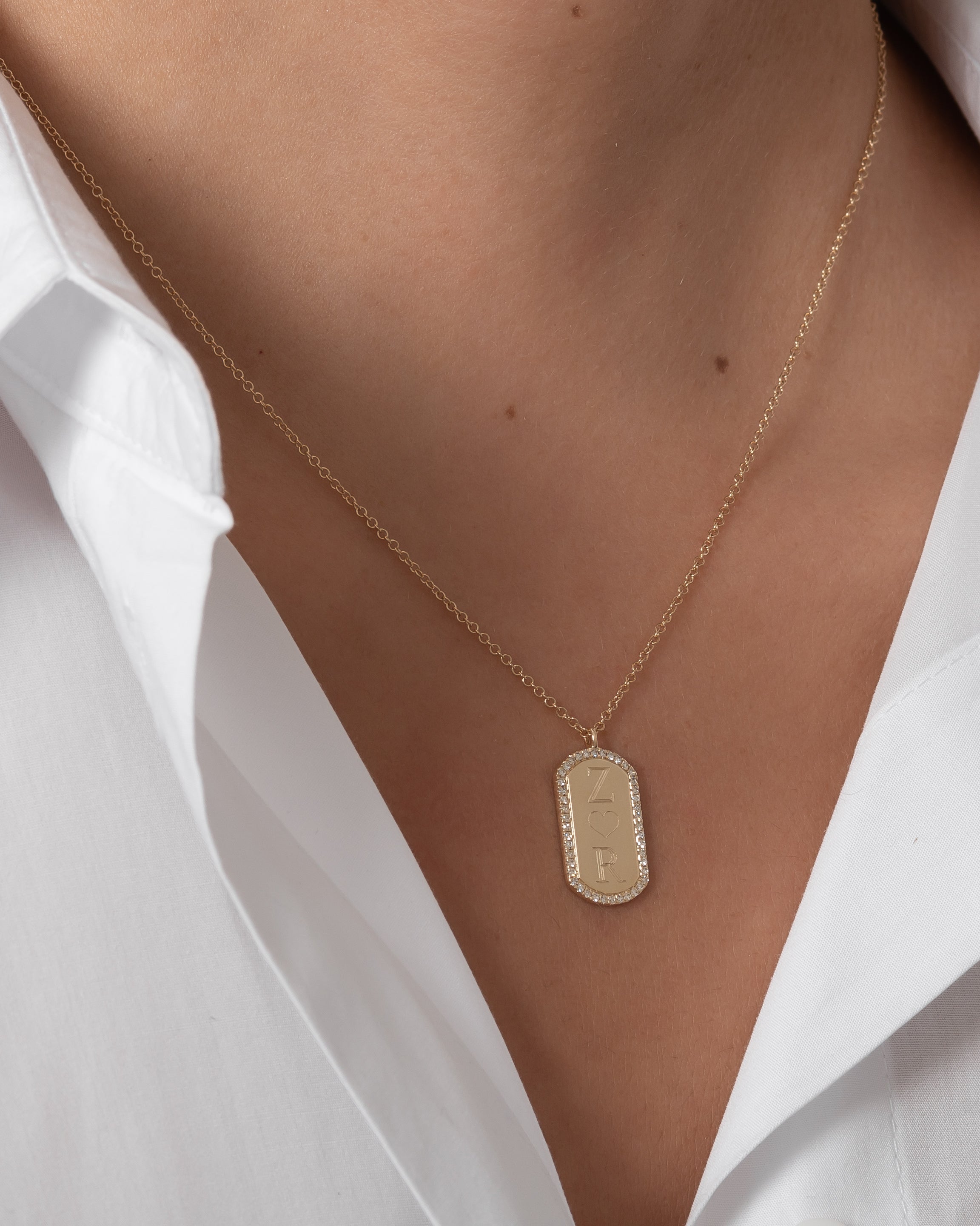 Diamond Mini Dog Tag Pendant Personalized Zoe Lev Jewelry