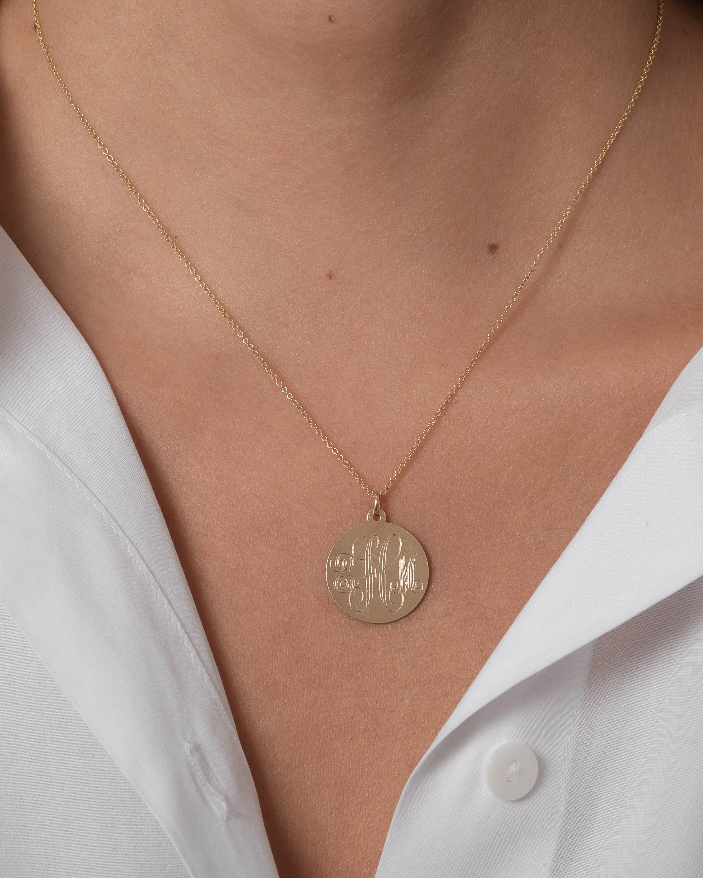 14k Gold Large Engraved Disc Necklace Personalized Zoe Lev Jewelry