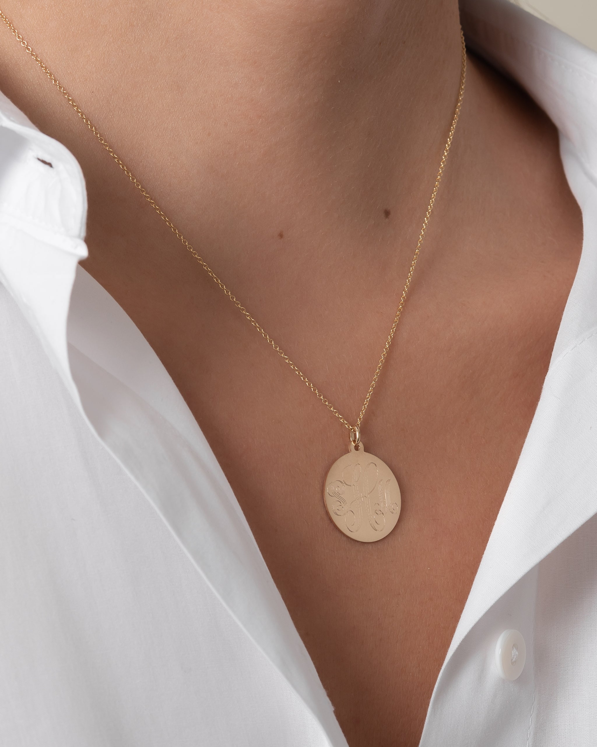 Willow Disc Initial Necklace – 14k Solid White Gold - Oak & Luna