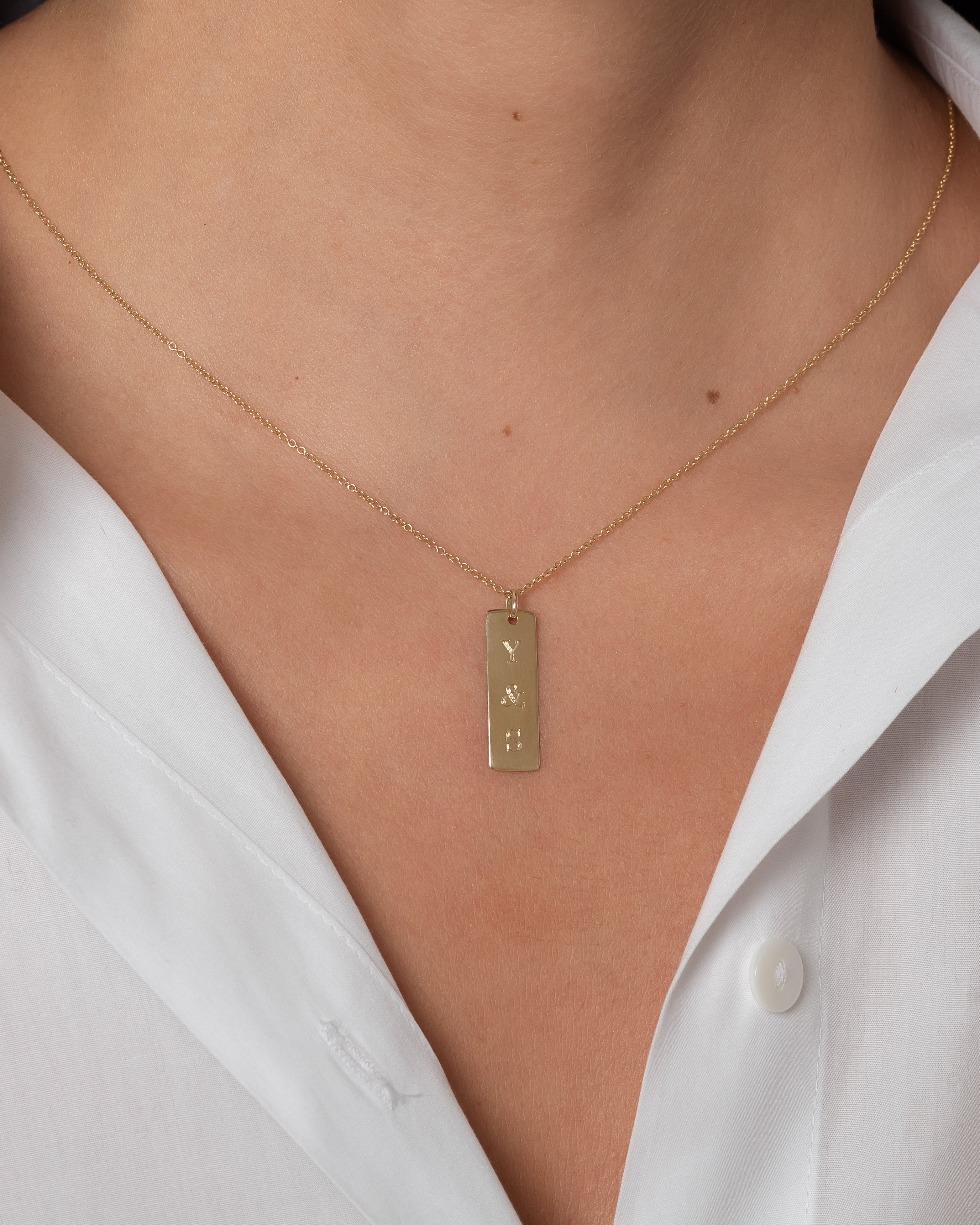 14k Gold Small Vertical Nameplate Pendant Personalized Zoe Lev Jewelry