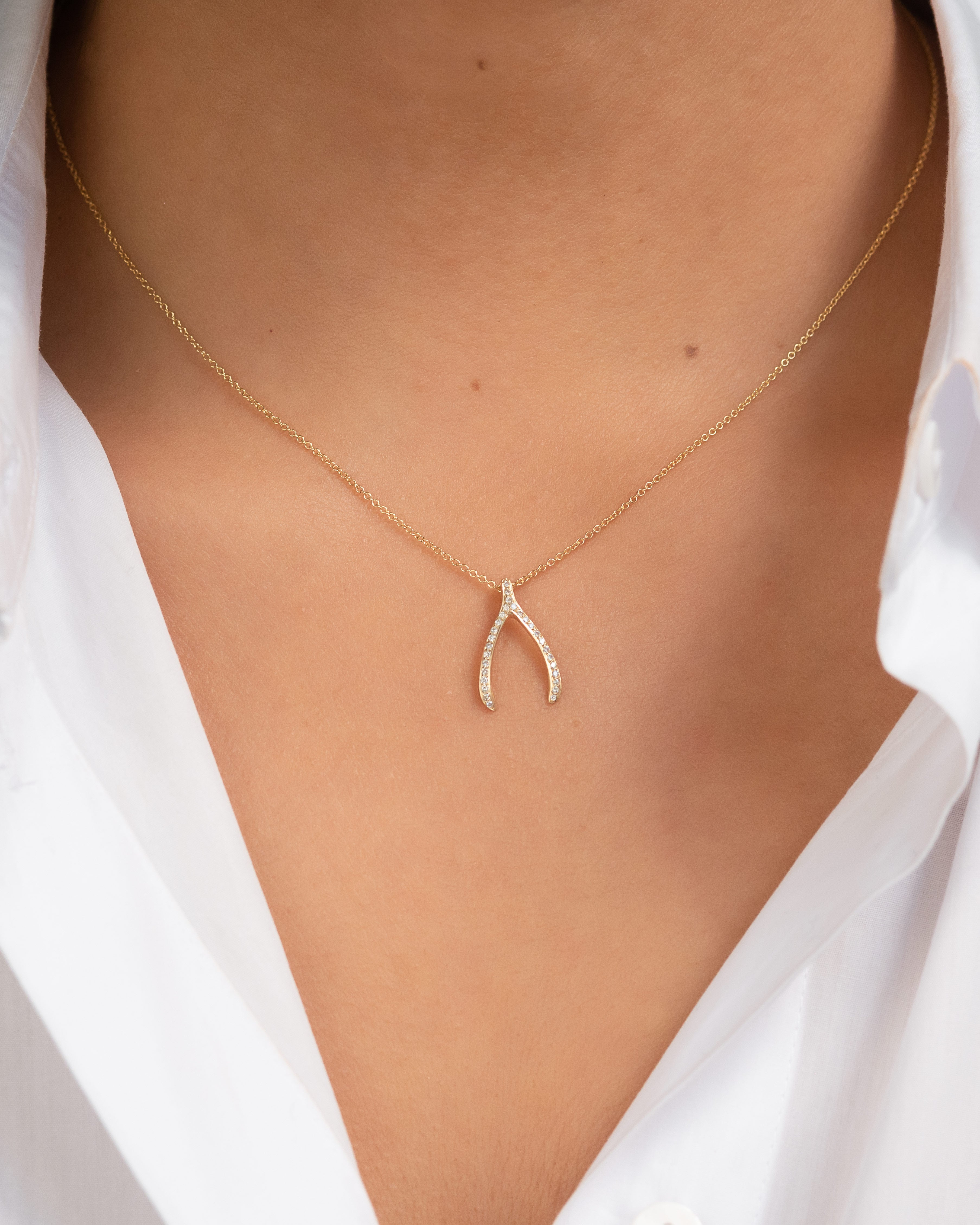 Diamond Wishbone Necklace Zoe Lev Jewelry