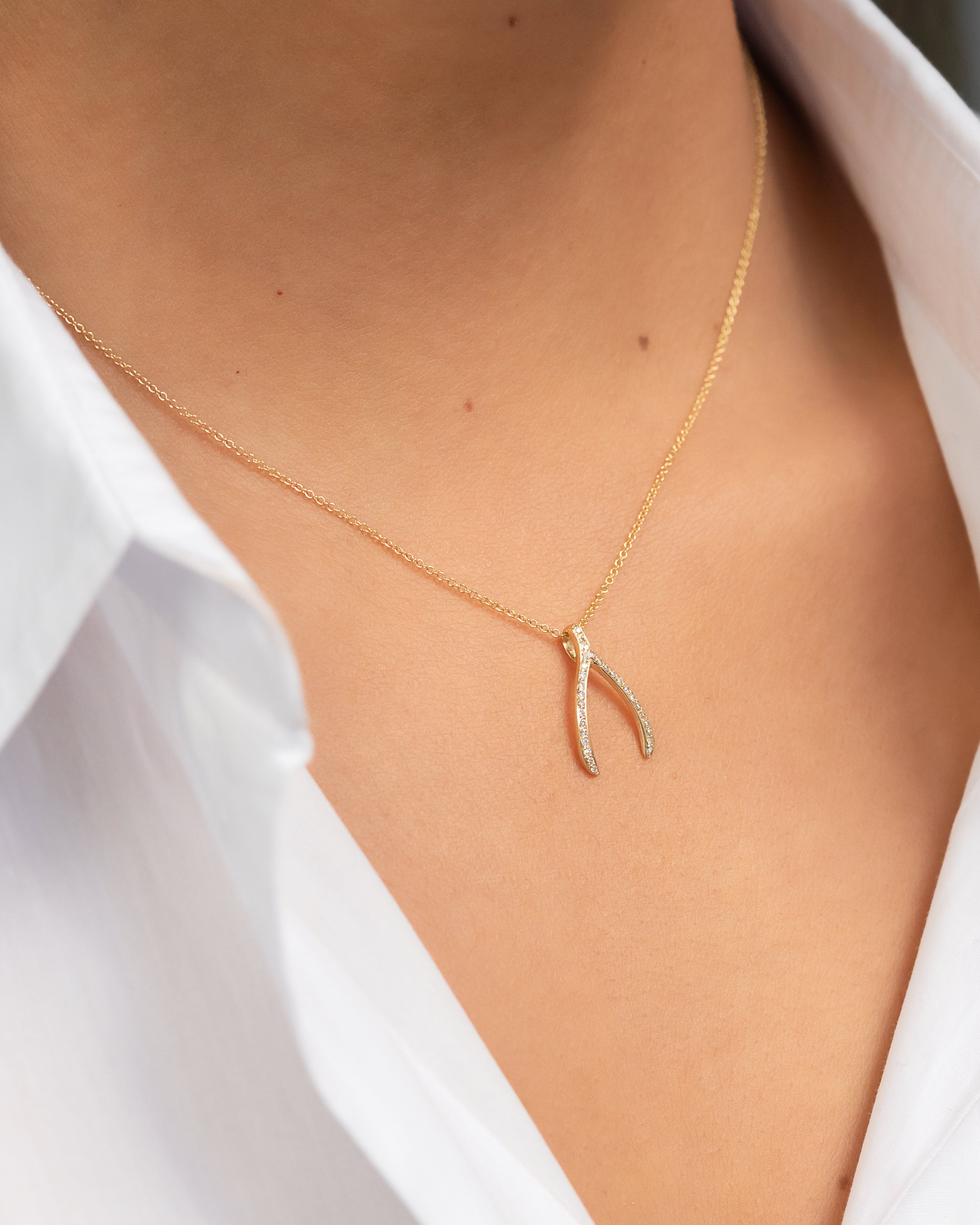 Diamond Wishbone Necklace Zoe Lev Jewelry