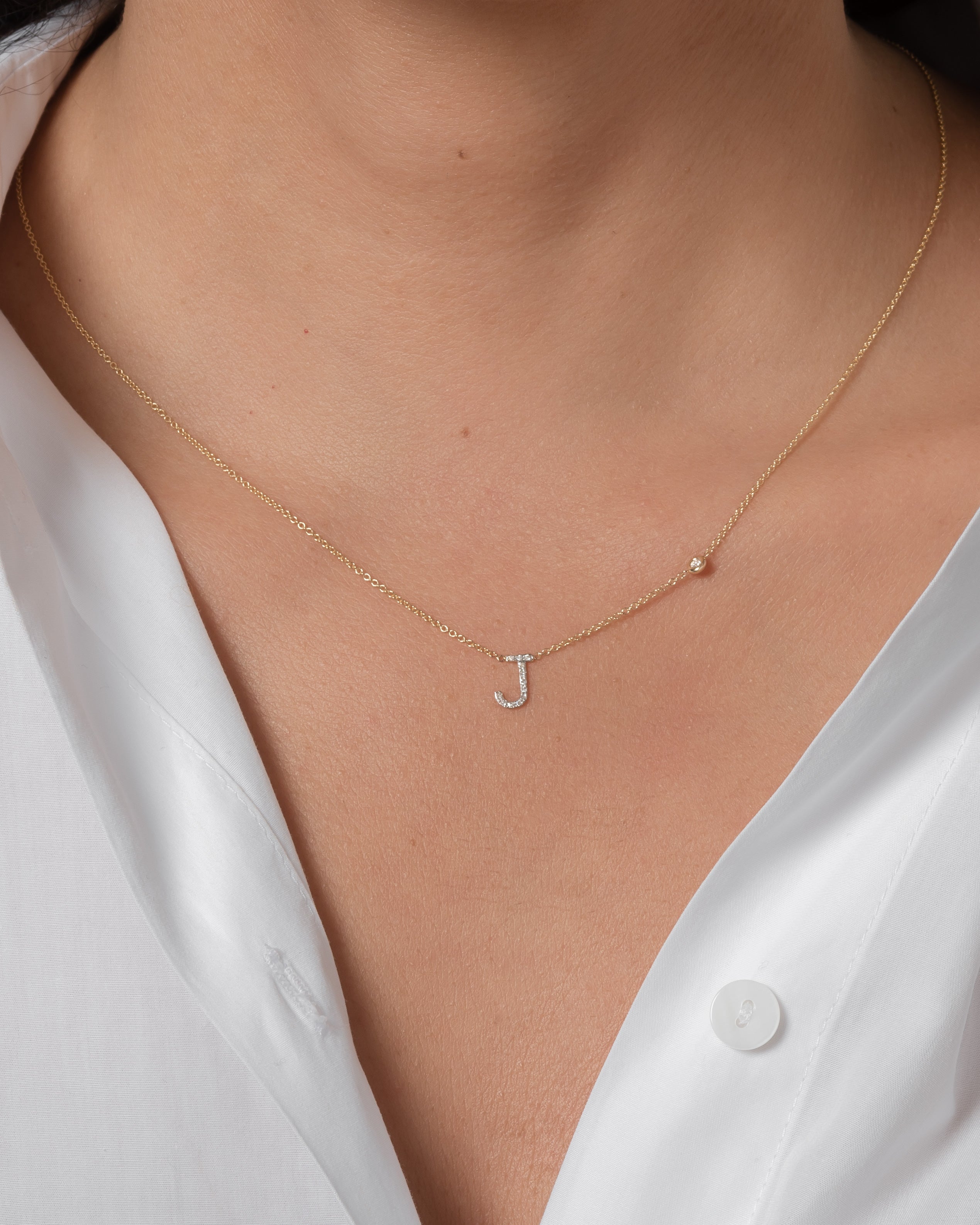 Diamond Initial and Bezel Necklace Personalized Zoe Lev Jewelry