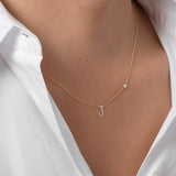Diamond Initial and Bezel Necklace Personalized Zoe Lev Jewelry
