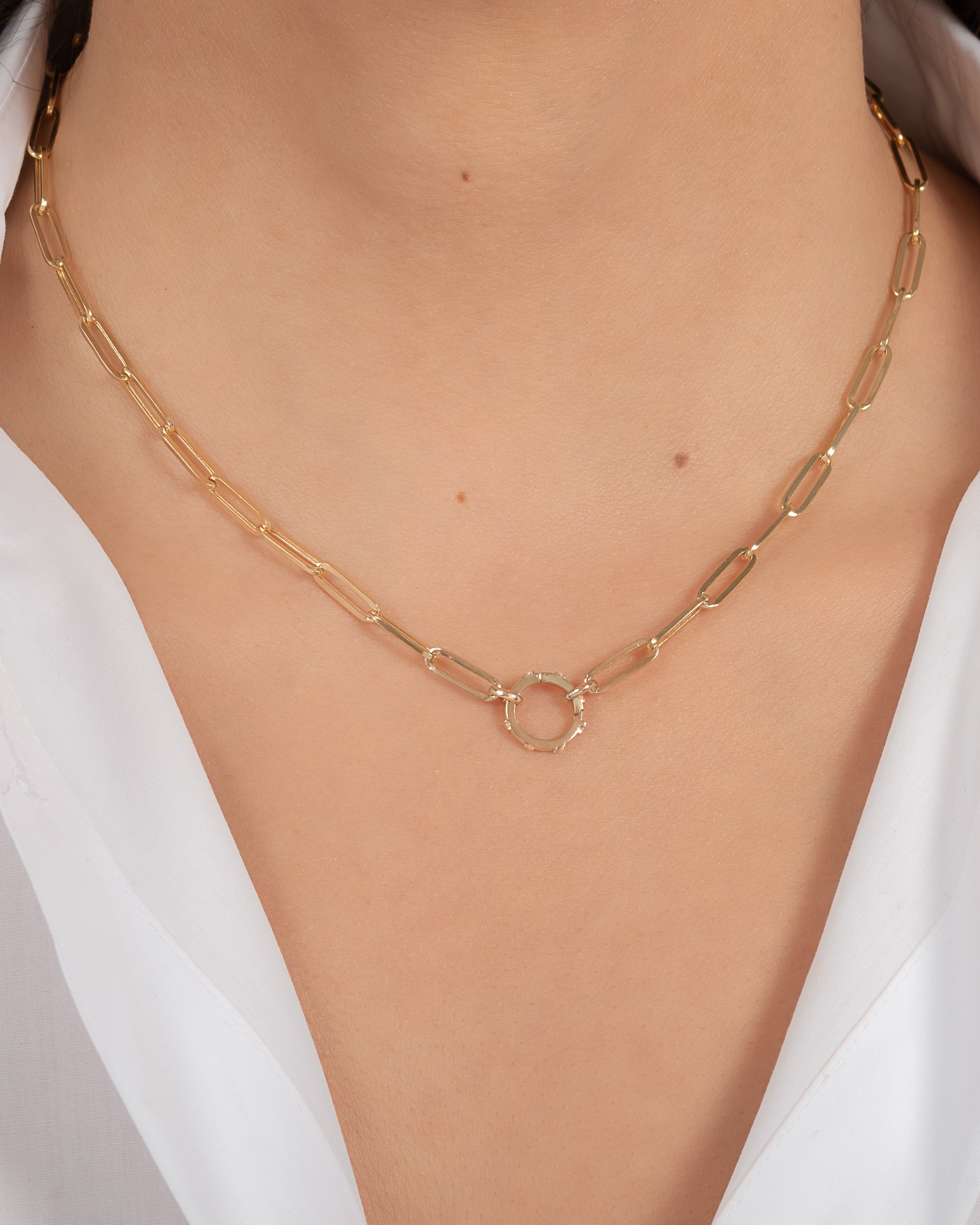 14k Gold Large Paper Clip Chain with Diamond Enhancer Necklace Chains Zoe Lev Jewelry