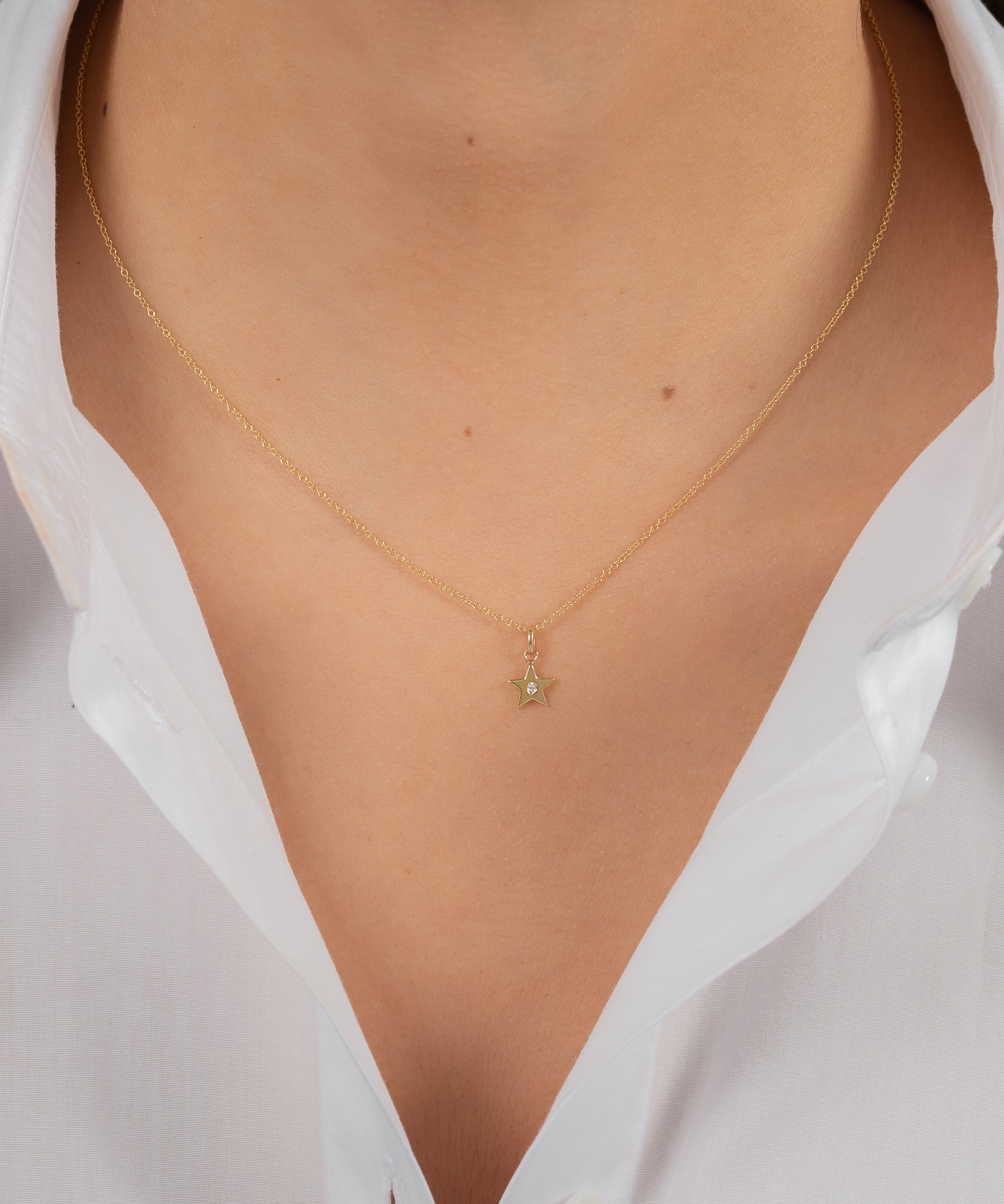 14k Gold Star with Tiny Diamond Pendant Zoe Lev Jewelry