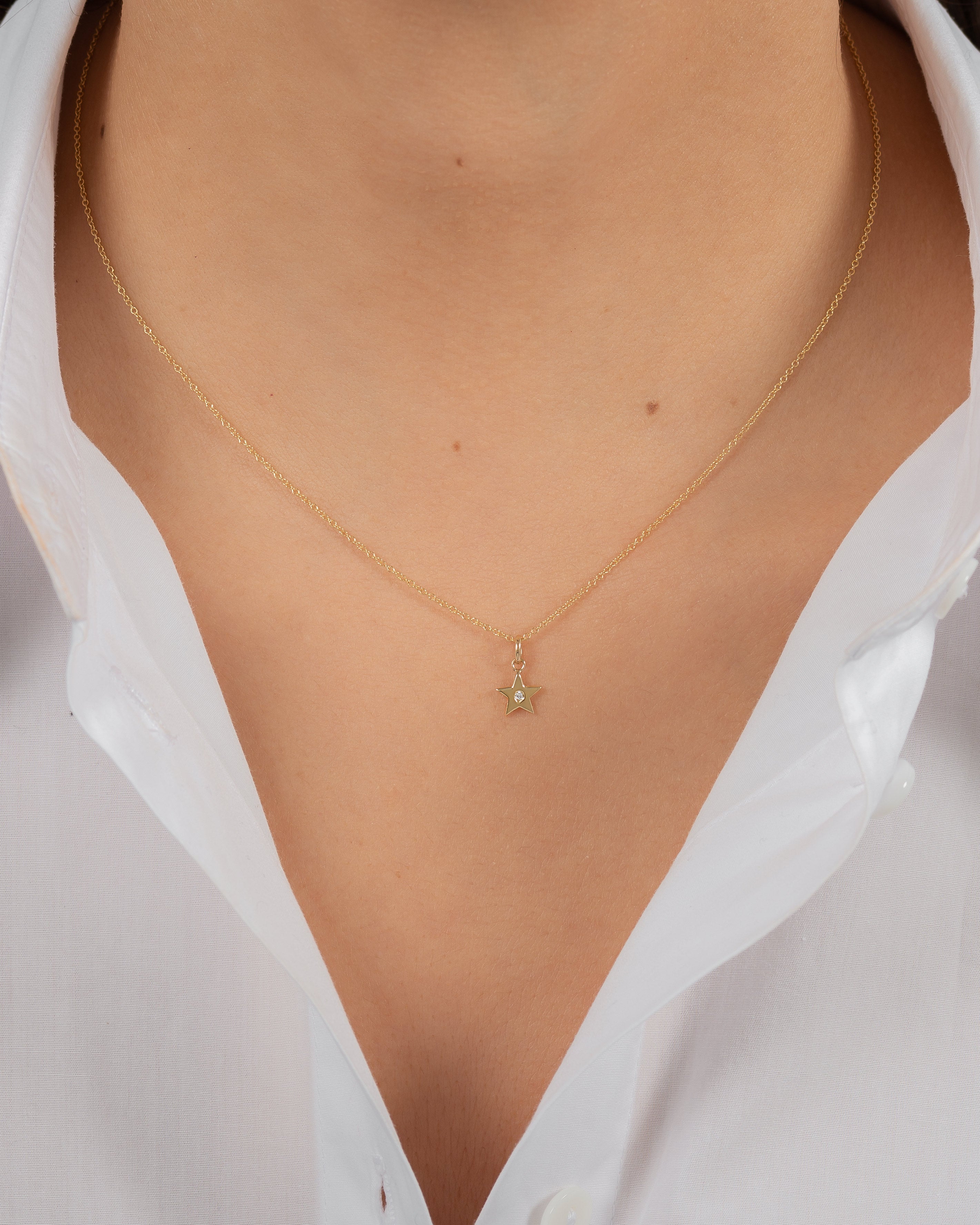 14k Gold Star with Tiny Diamond Pendant Zoe Lev Jewelry