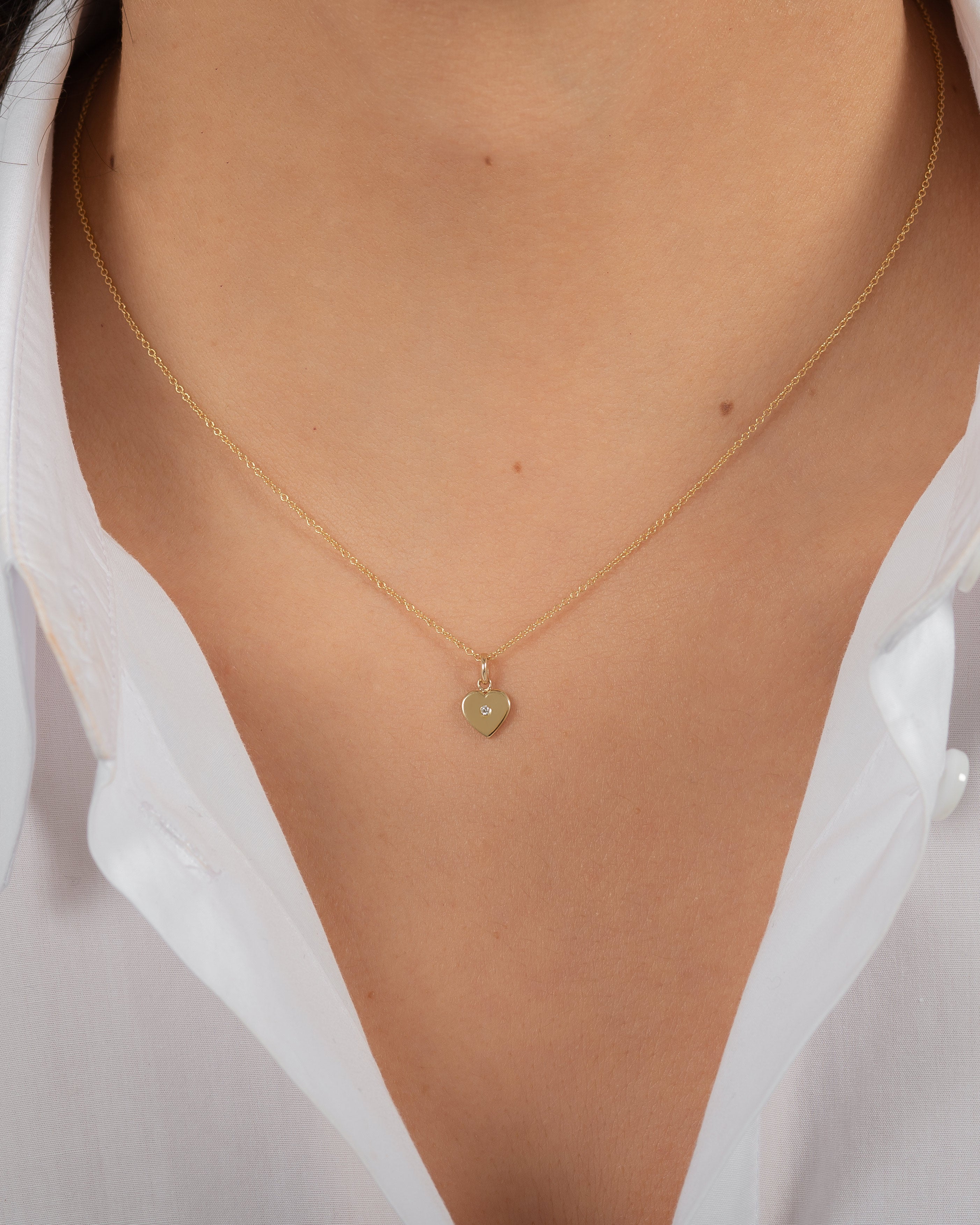 14k Gold Heart with Tiny Diamond Pendant Zoe Lev Jewelry