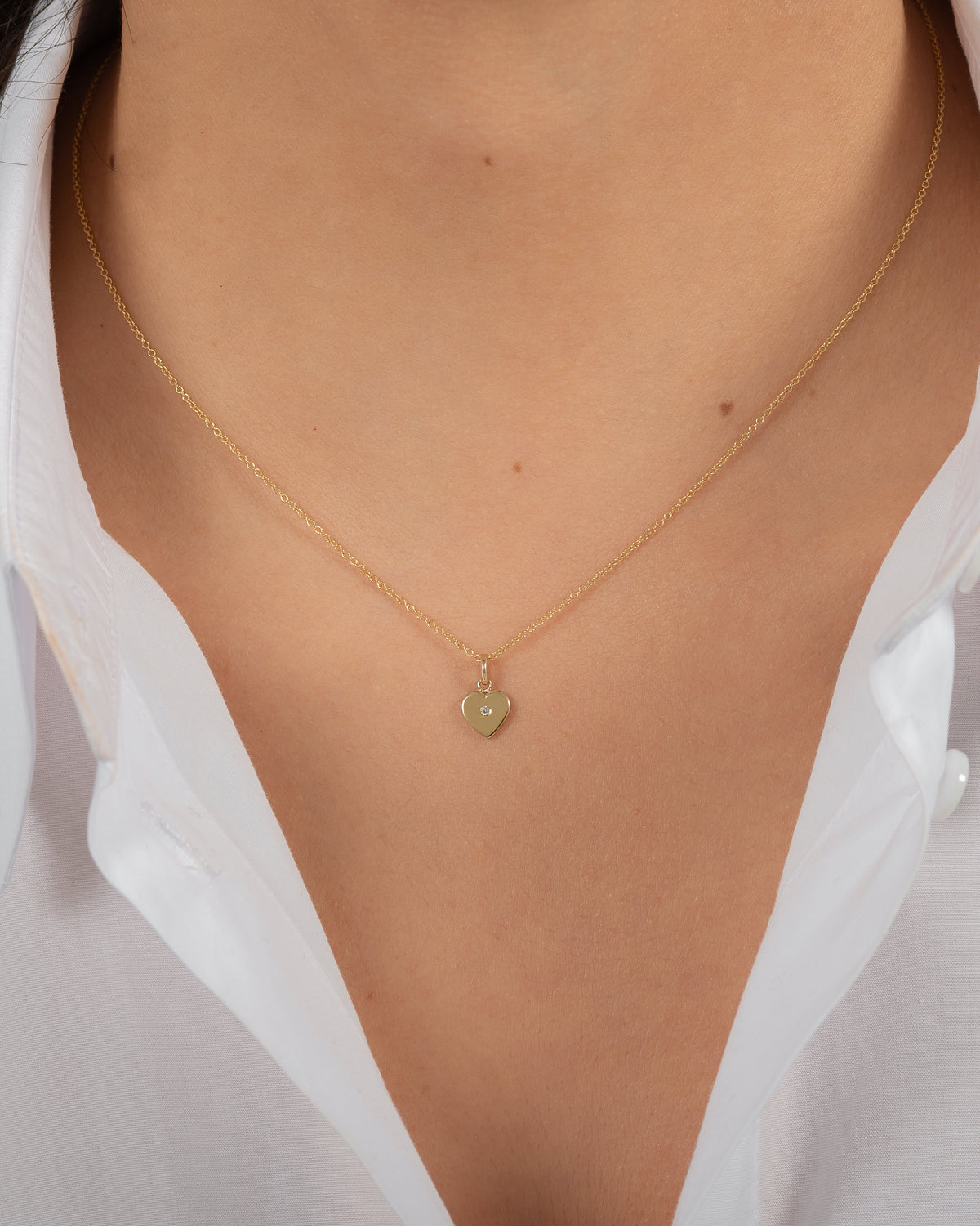 14k Gold Heart with Tiny Diamond Pendant