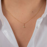 14k Gold Moon with Tiny Diamond Pendant Zoe Lev Jewelry