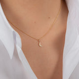 14k Gold Moon with Tiny Diamond Pendant Zoe Lev Jewelry