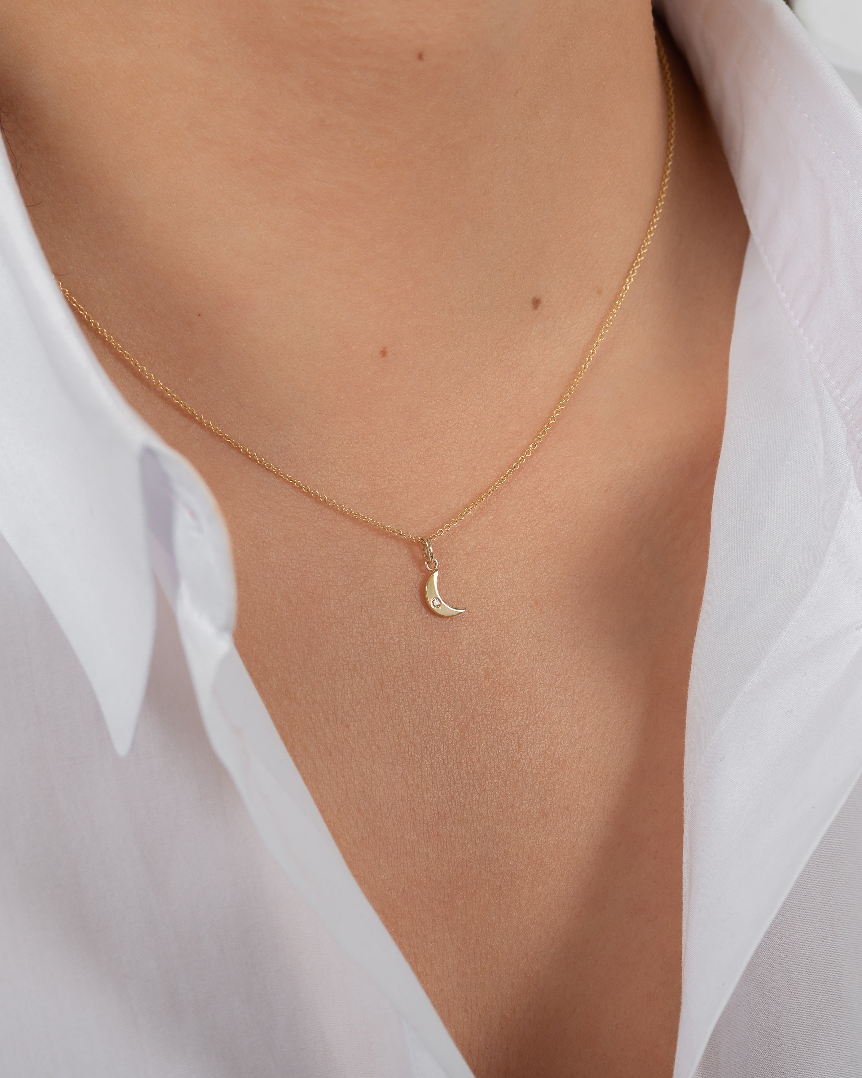 14k Gold Moon with Tiny Diamond Pendant – Zoe Lev Jewelry